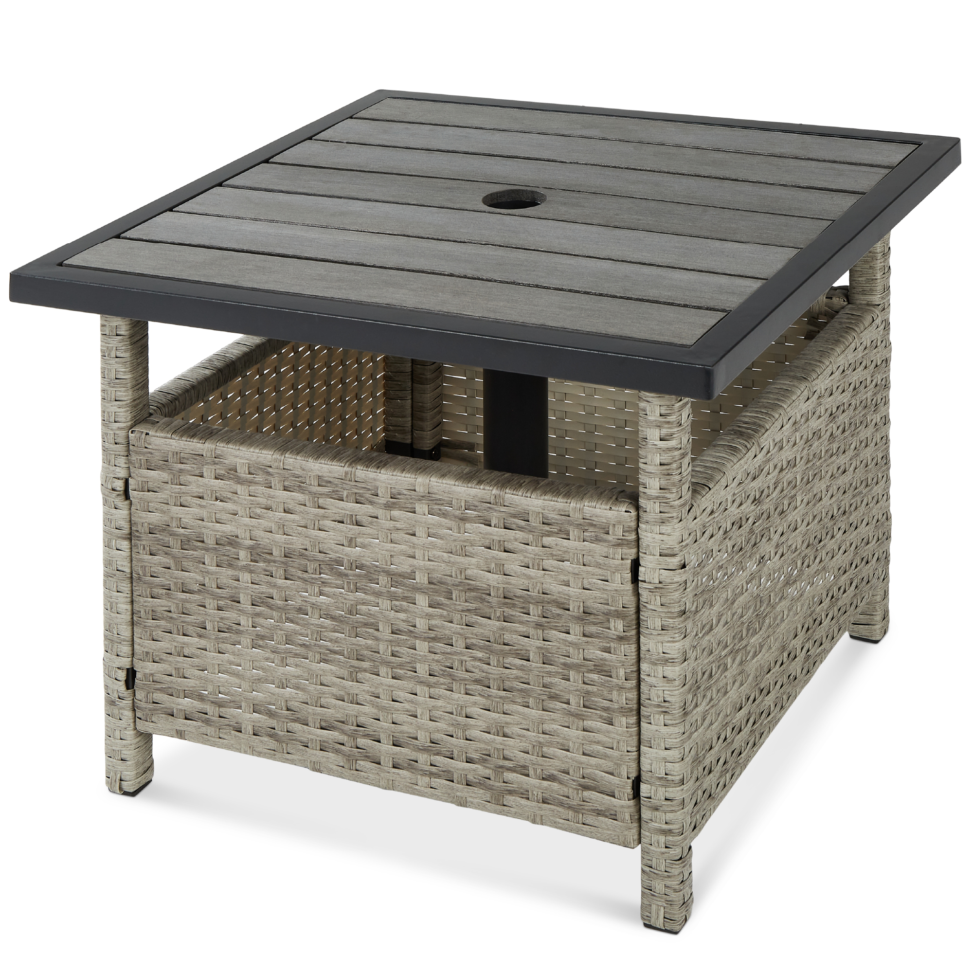 Wicker Rattan Side Table For Outdoor Patio, Garden, Pool, Deck w/ Umbrella Hole - Gray - Best Choice Products Online