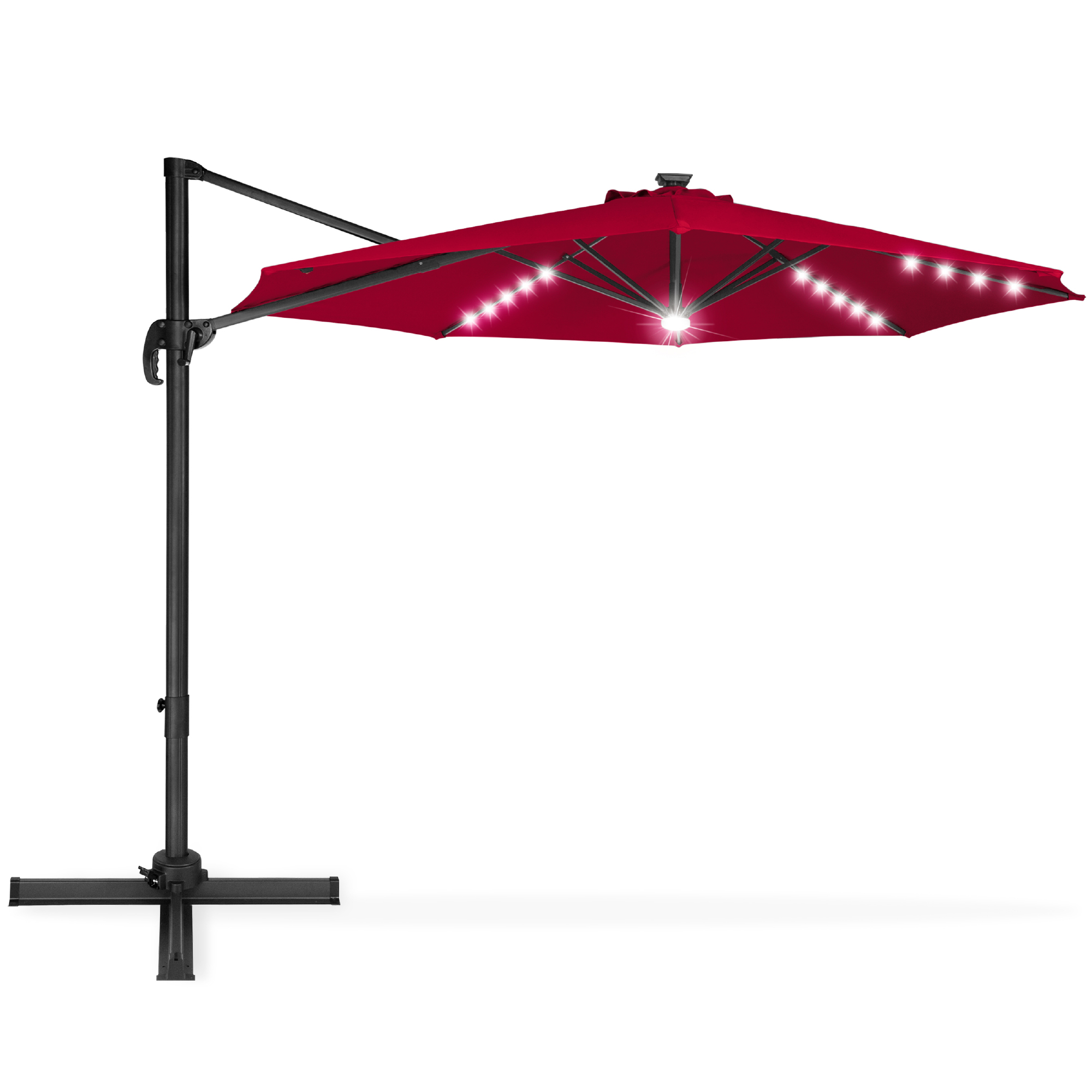 10ft Cantilever Offset Patio Umbrella w/ Solar LED Lighting, Track Tilt, 360Â° Rotation - Burgundy | Best Choice Products Online