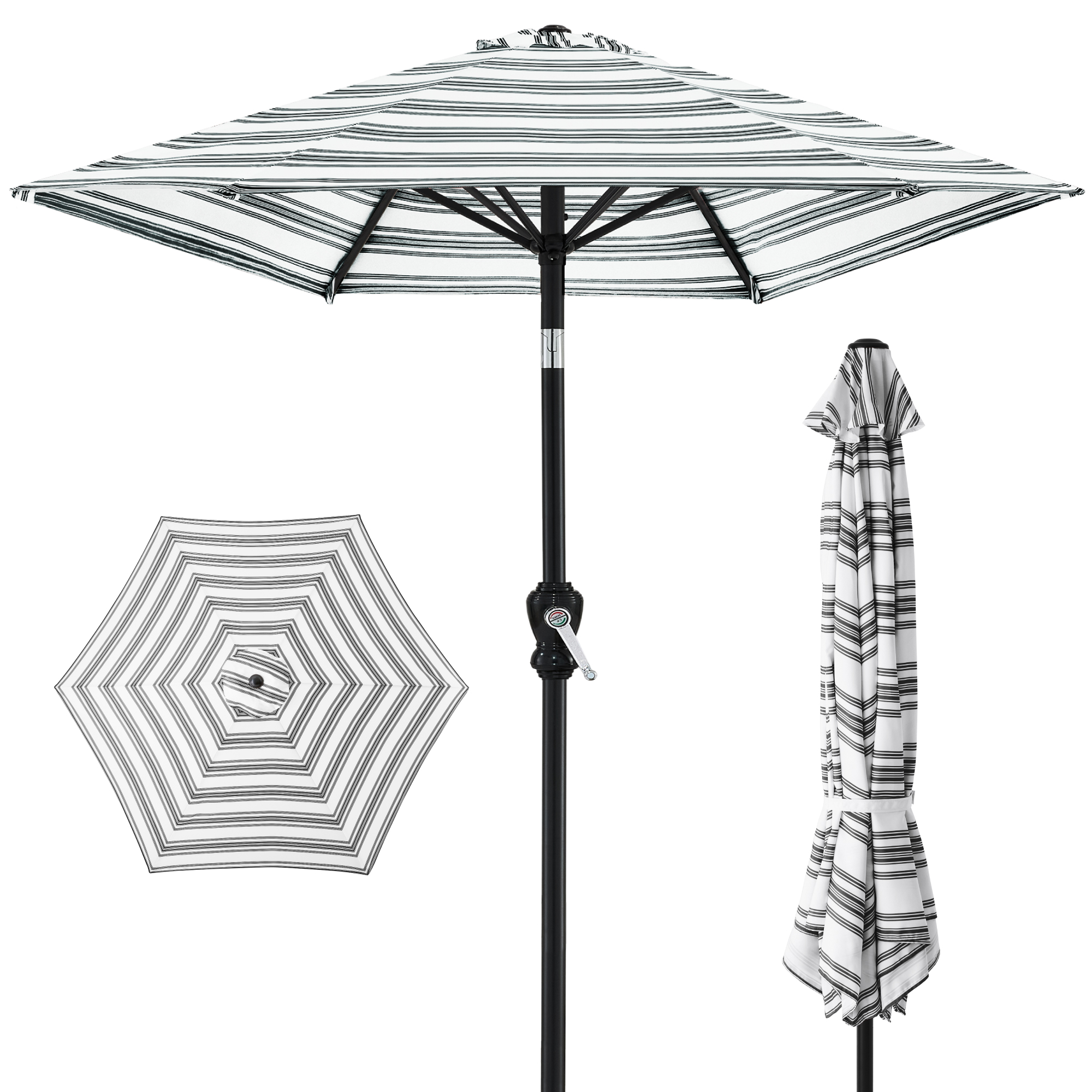 10ft Outdoor Steel Market Patio Umbrella w/ Crank, Tilt Push Button, 6 Ribs - Striped Black - Best Choice Products Online
