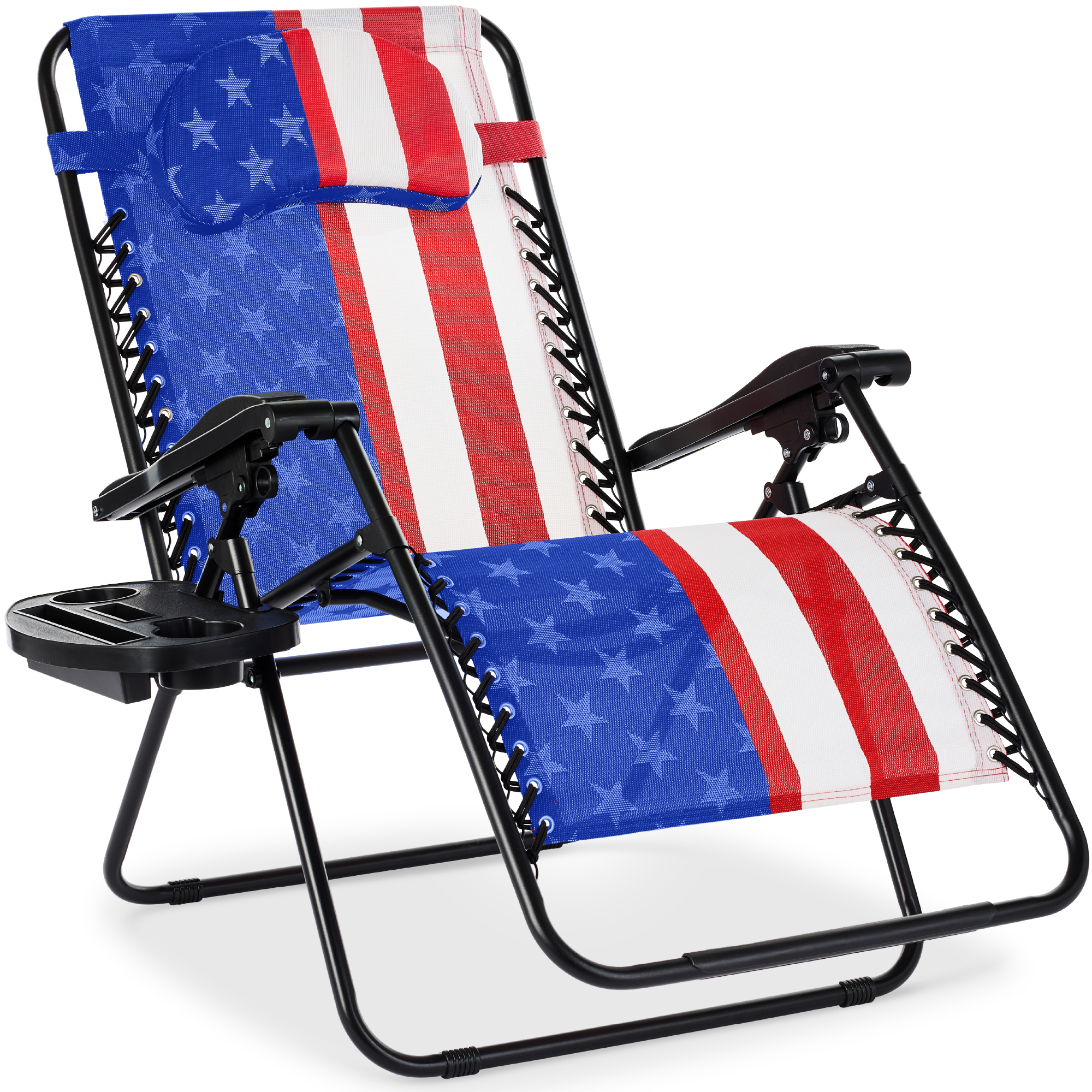 Oversized Zero Gravity Chair w/ Pillow, Cupholder, Folding Outdoor Lounge Recliner For Patio & Pool - American Flag - Best Choice Products Online