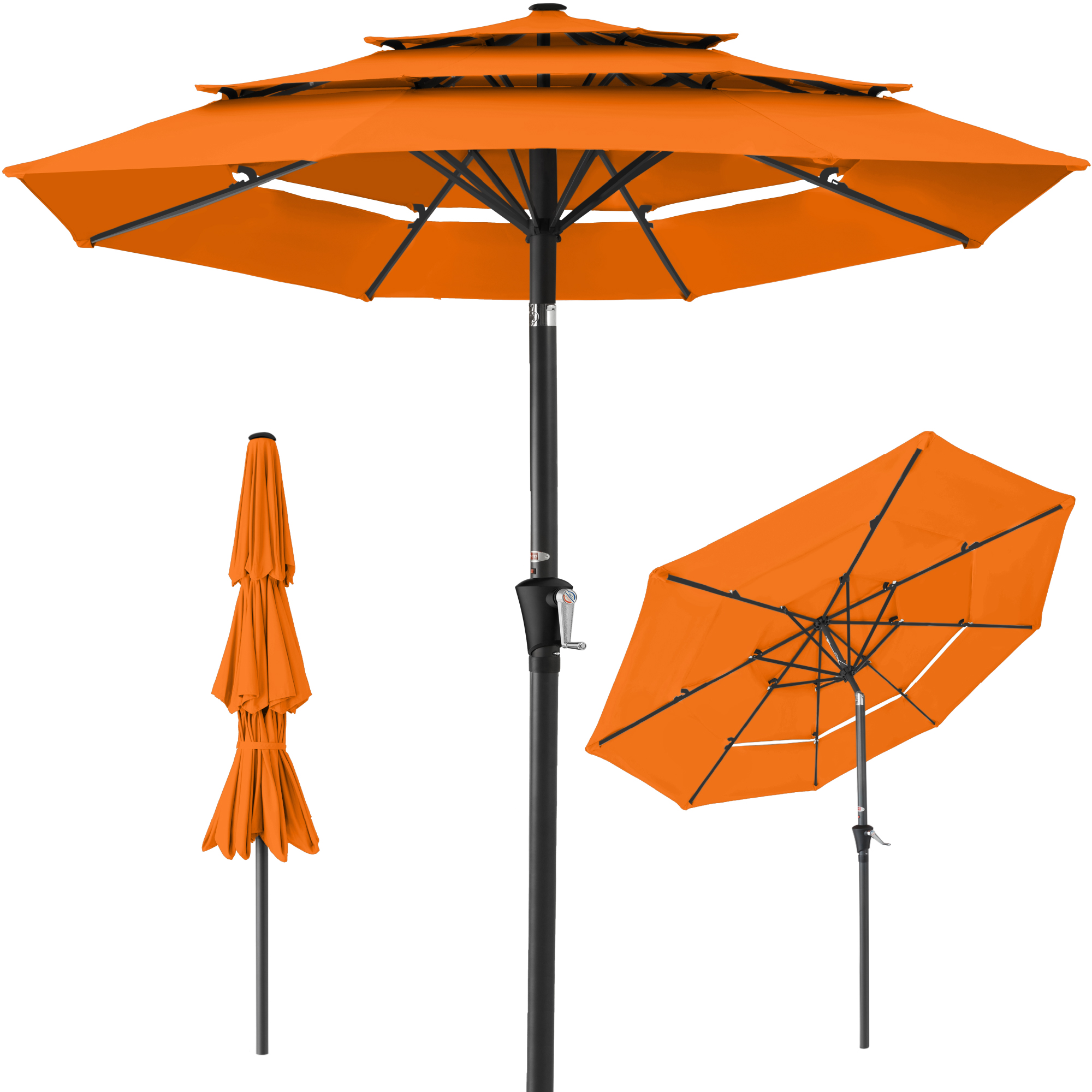 10ft 3-Tier Patio Umbrella, Market Sun Shade w/ Tilt Adjustment, Easy Crank - Orange - Best Choice Products Online