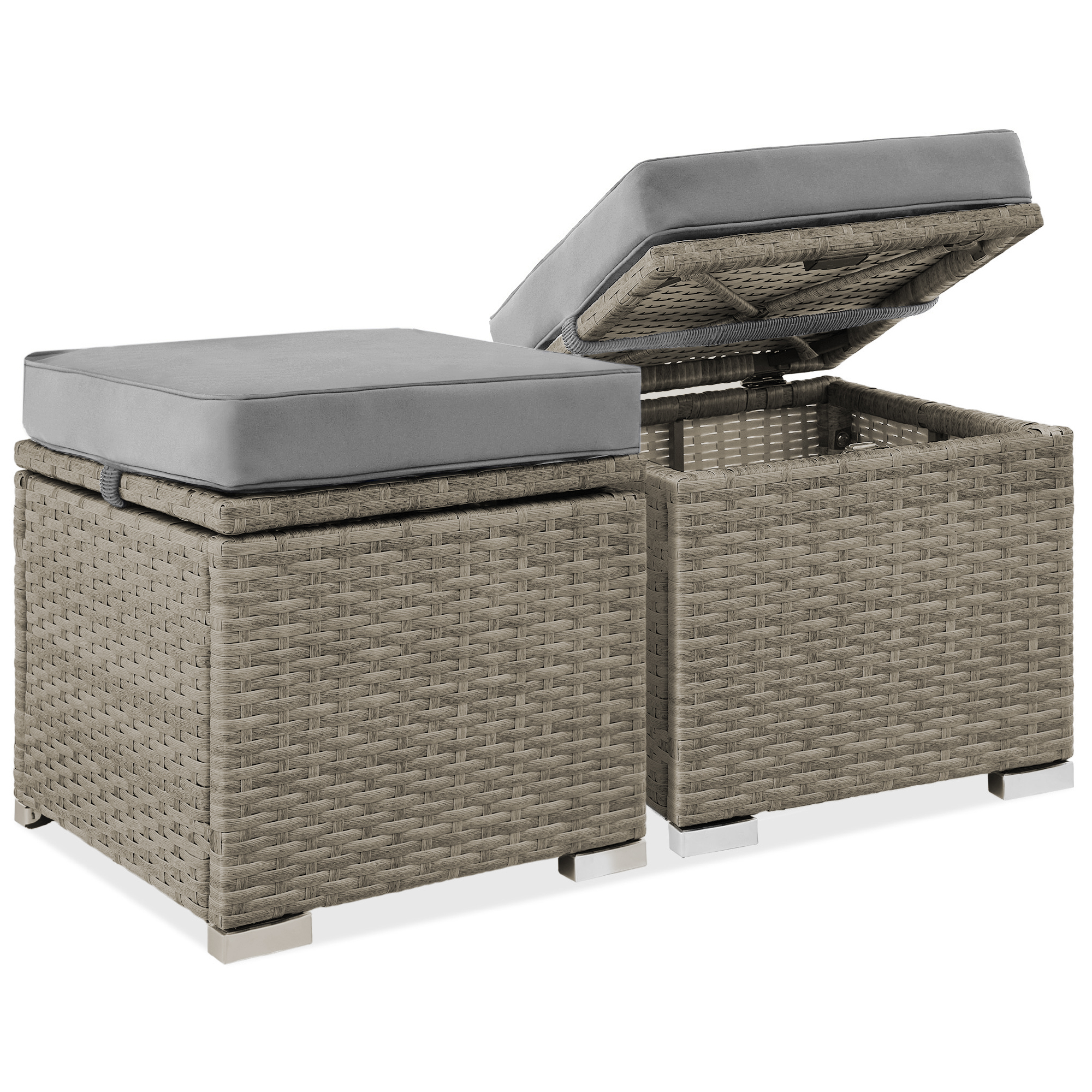 2 Wicker Ottomans, Multipurpose Storage Furniture w/ Removable Cushions, Steel Frame - Cement Gray/Taupe - Best Choice Products Online