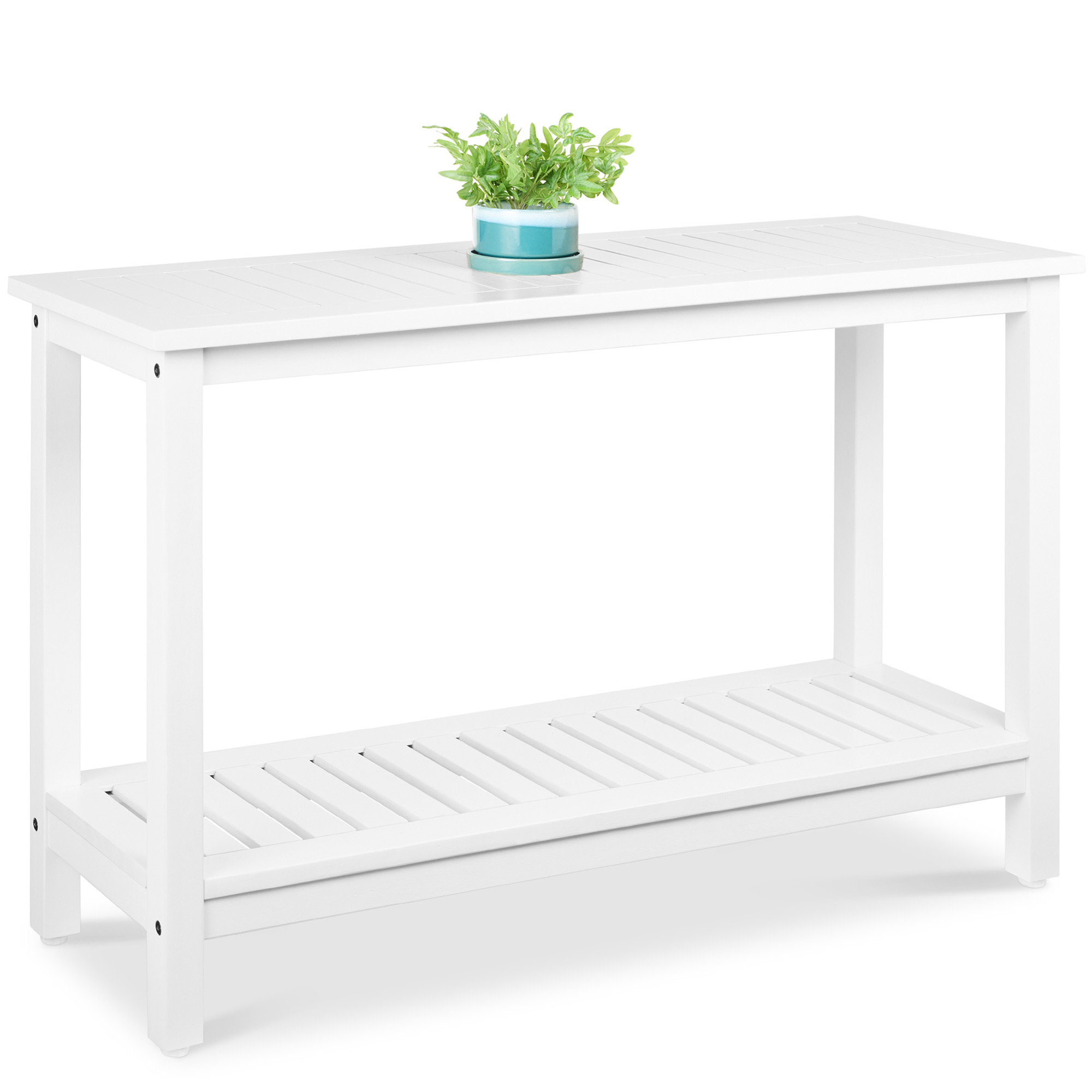 2-Shelf Indoor/Outdoor Wooden Console Table Multifunctional Buffet Bar Storage w/ Natural Finish, 48in - White - Best Choice Products Online