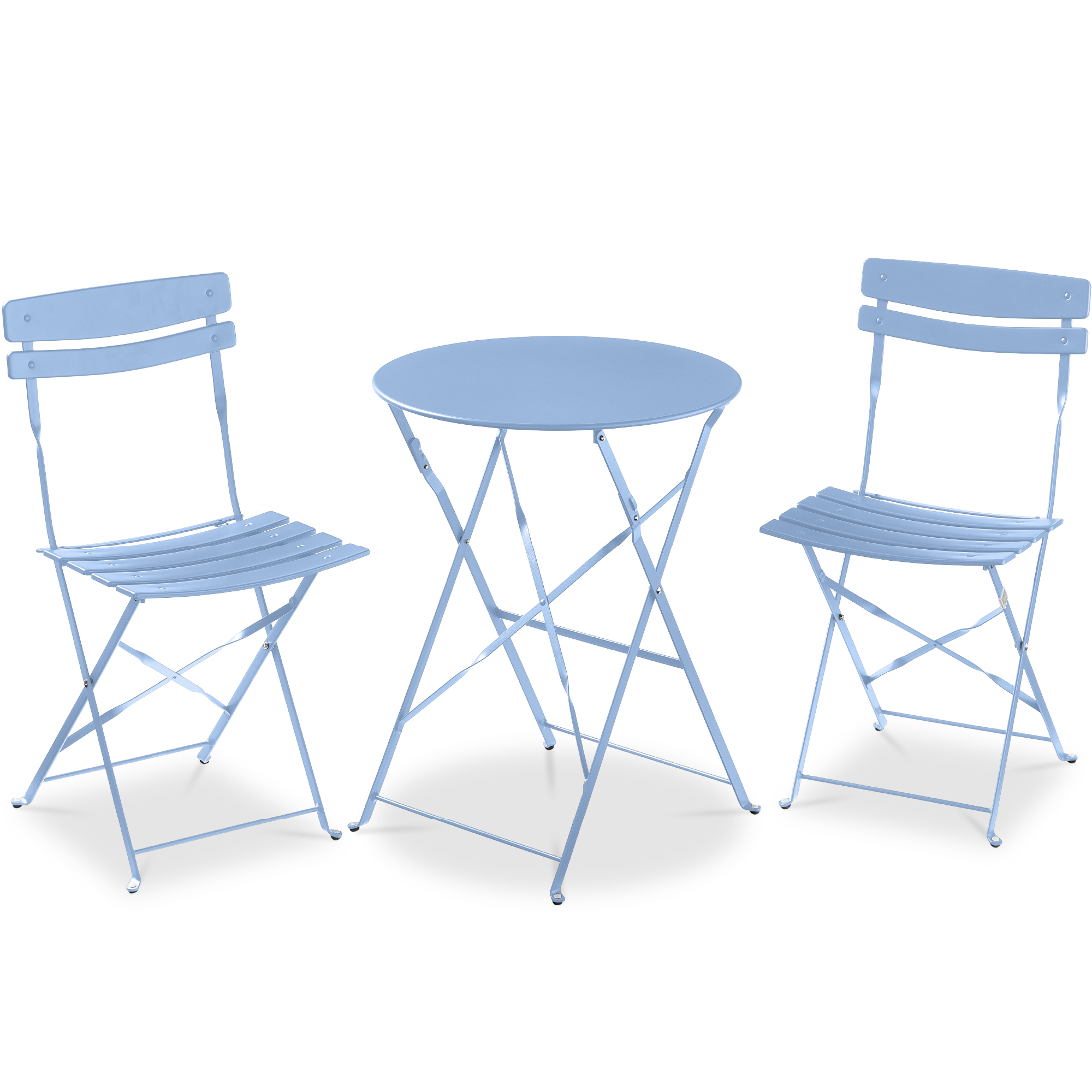 3-Piece Bistro Set, Folding Patio Furniture w/ 2 Chairs & Table - Light Blue - Best Choice Products Online