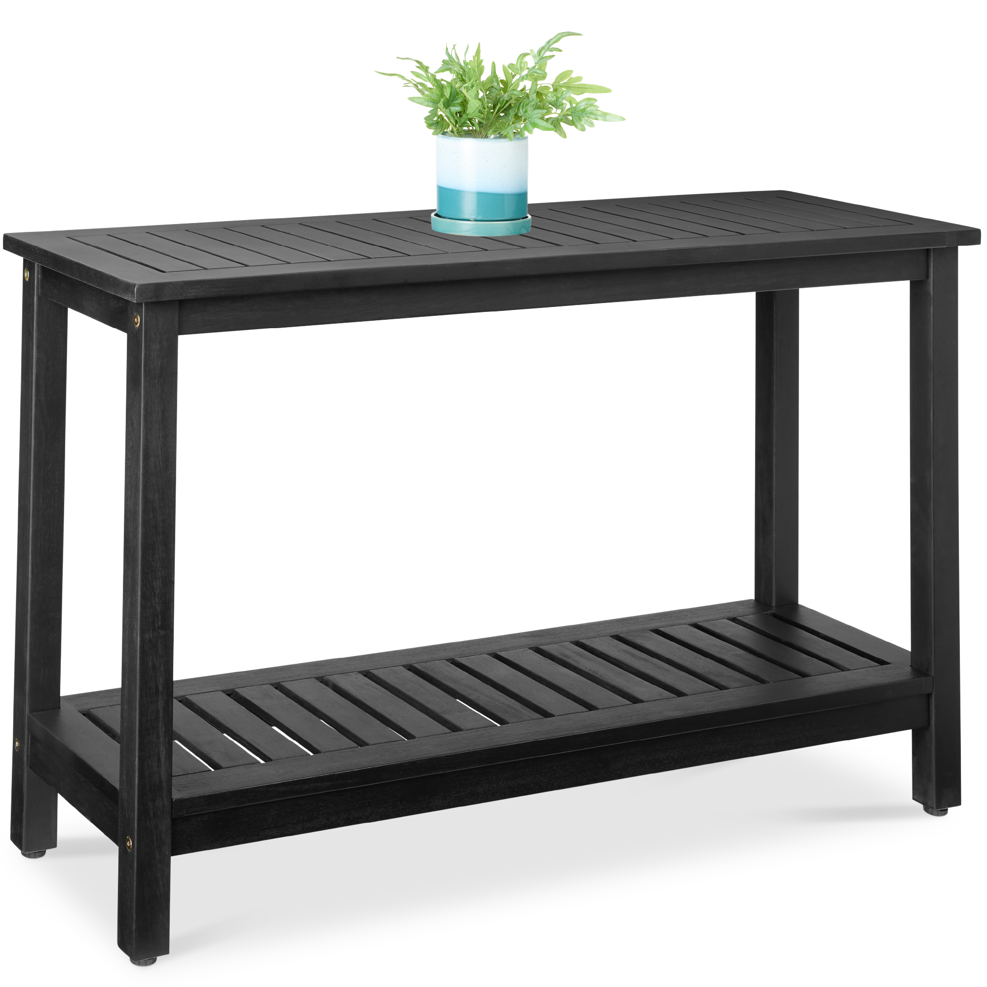 2-Shelf Indoor/Outdoor Wooden Console Table Multifunctional Buffet Bar Storage w/ Natural Finish, 48in - Black - Best Choice Products Online