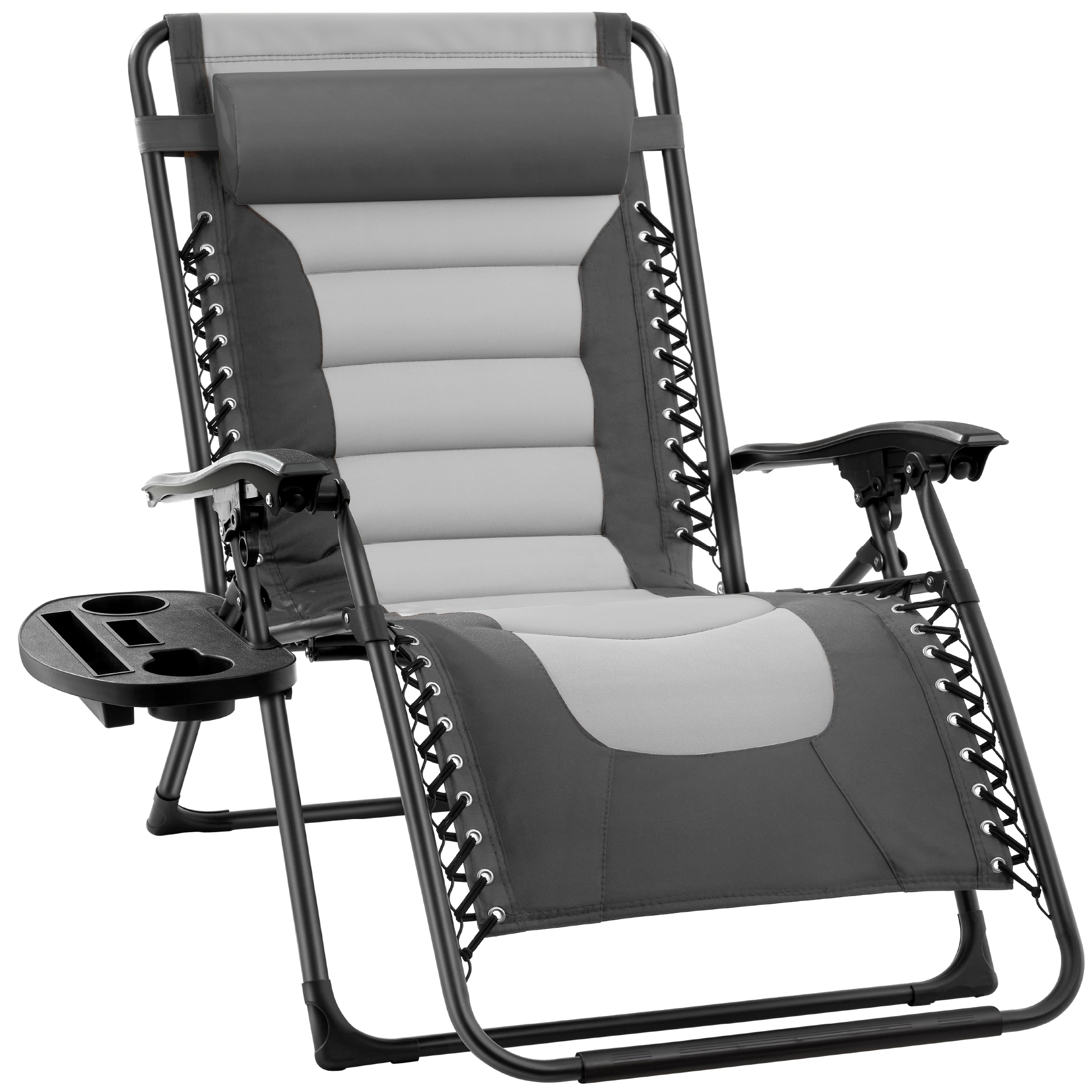 Oversized Padded Zero Gravity Chair, Folding Outdoor Patio Recliner w/ Side Tray - Gray/Light Gray - Best Choice Products Online