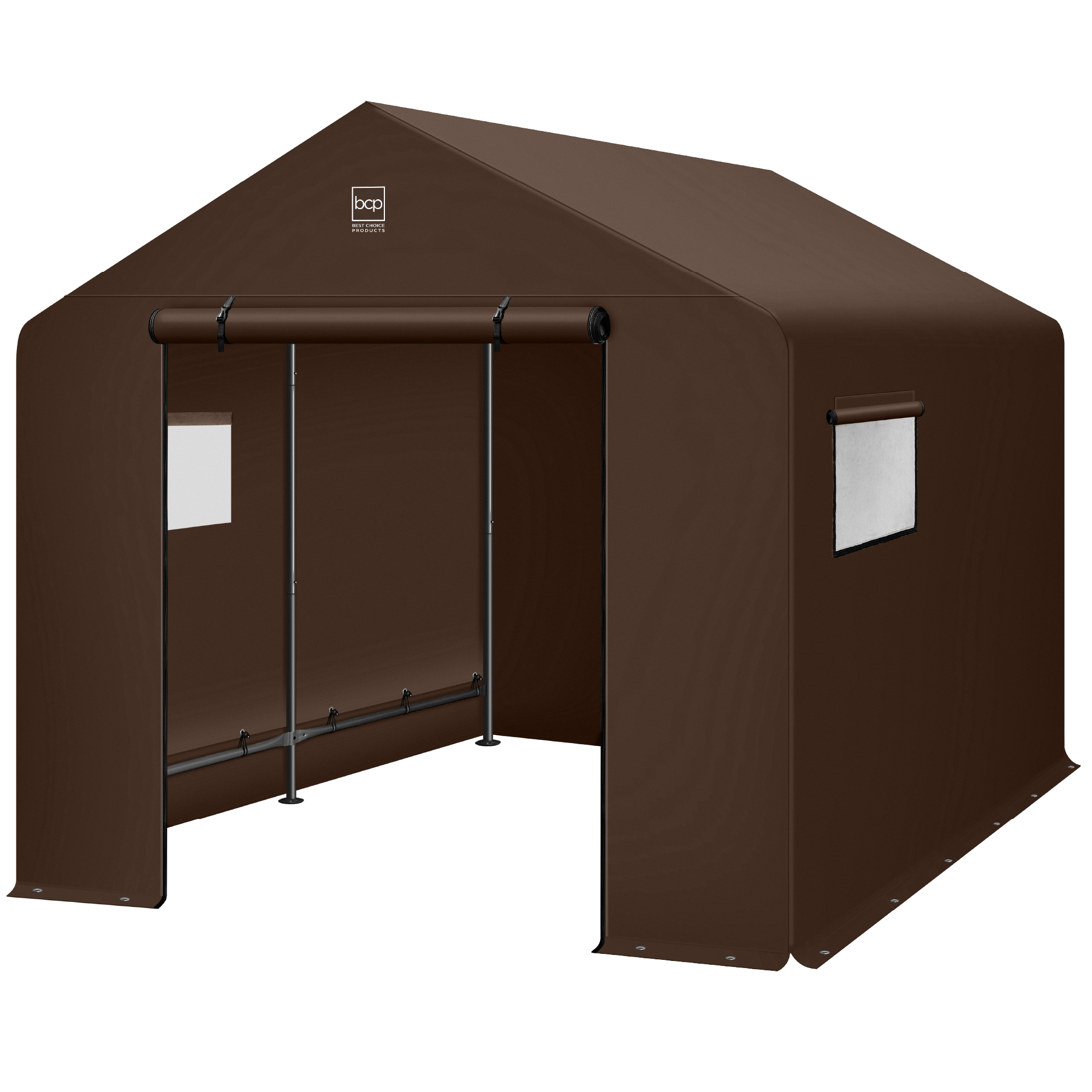 10x8ft Outdoor Fabric Storage Shed, Steel Frame, Dual Roll-Up Zipper Doors, Window - Brown - Best Choice Products Online