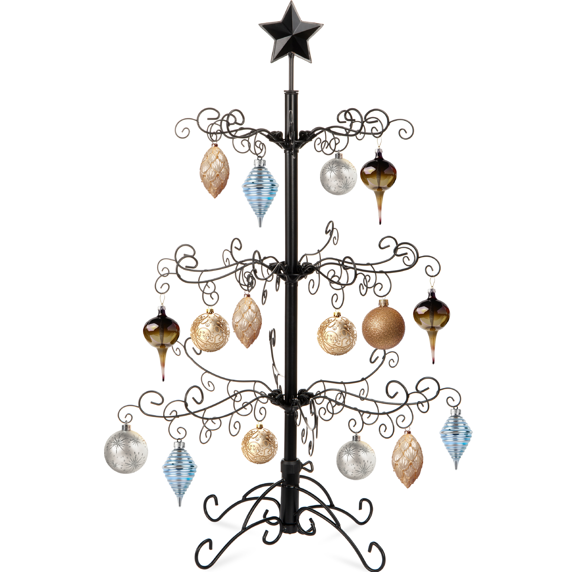 3ft Ornament Display Tree, Metal Wire & Wrought Iron w/ Stand - Black - Best Choice Products Online
