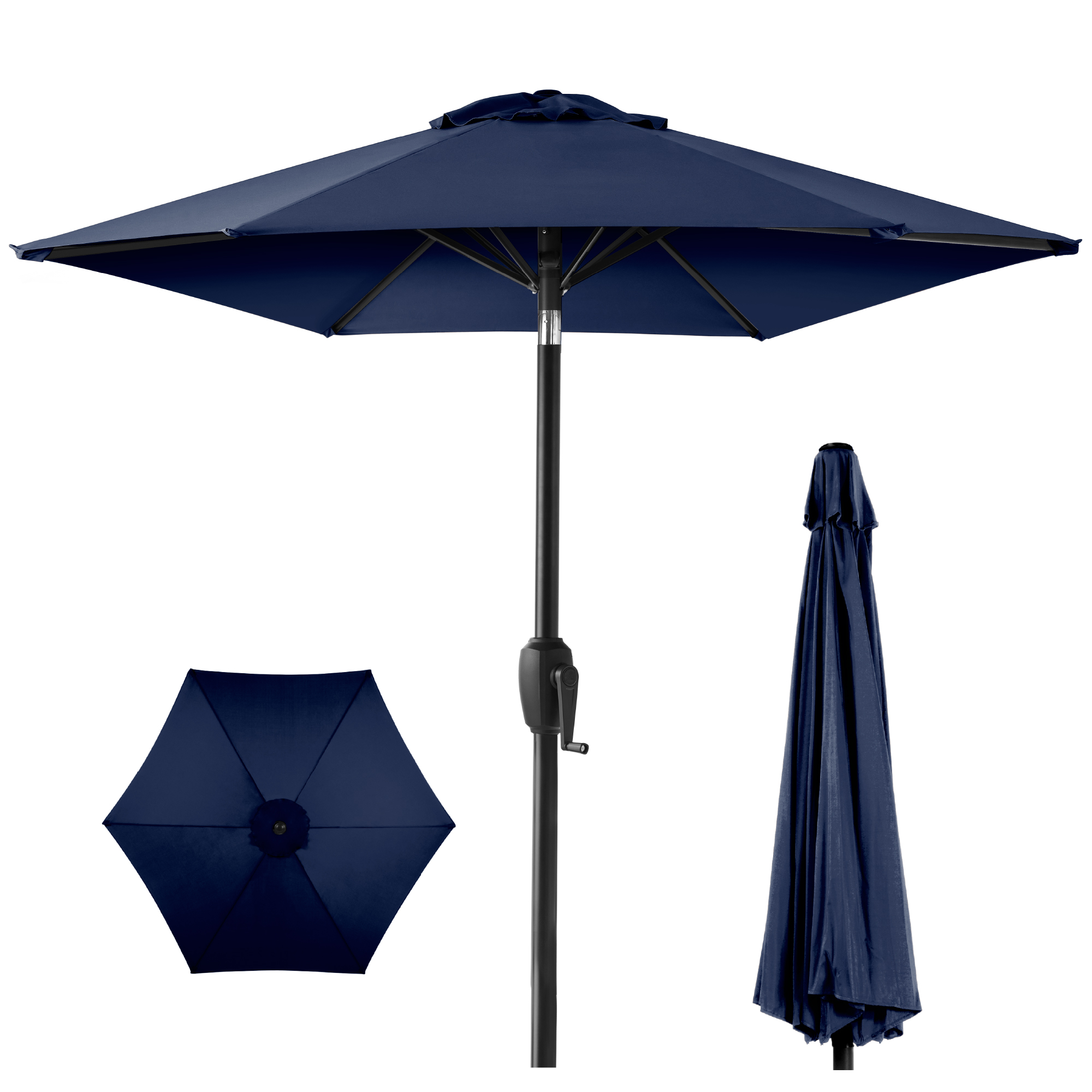 7.5ft Heavy-Duty Outdoor Market Patio Umbrella w/ Push Button Tilt, Easy Crank Lift - Navy Blue | Best Choice Products Online