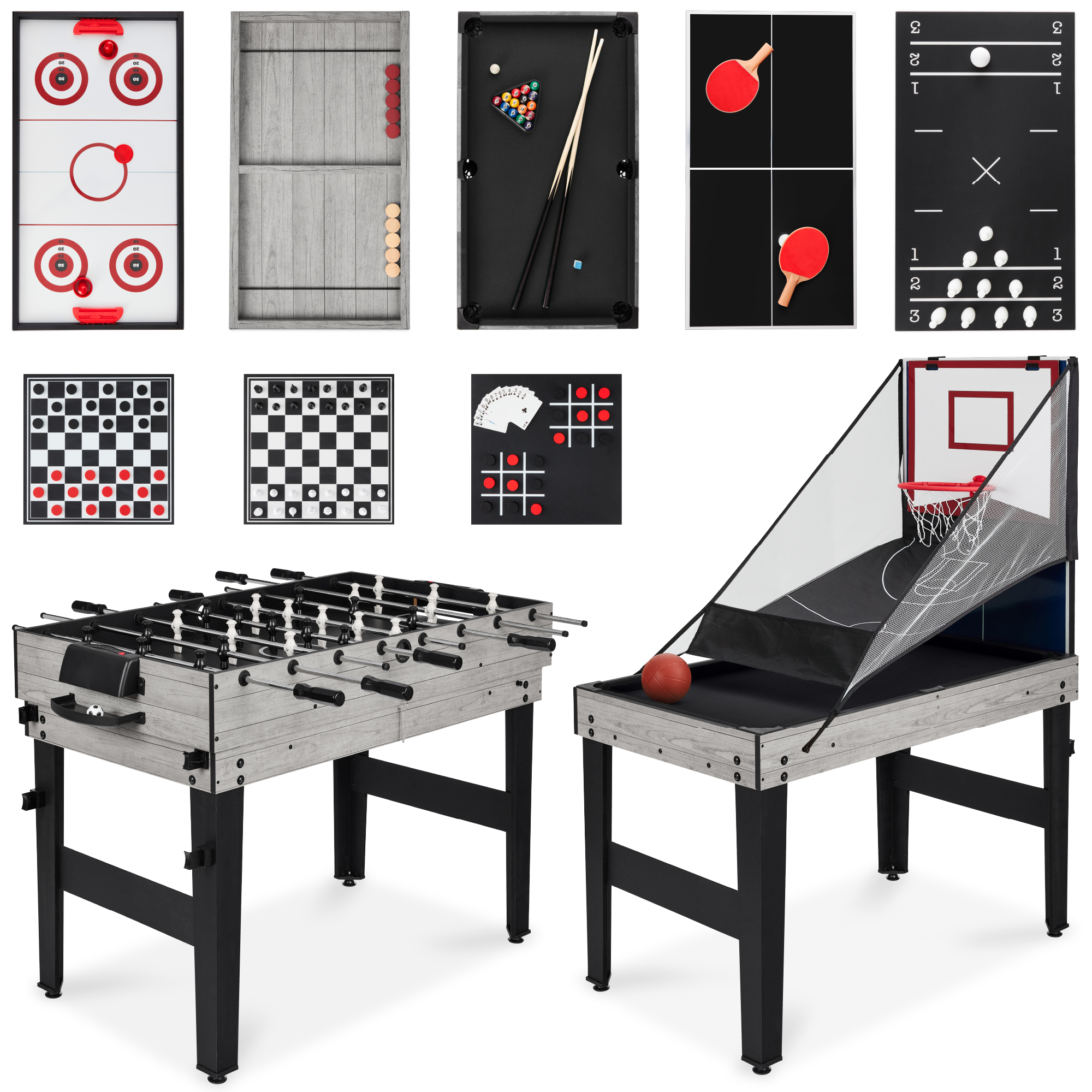 13-in-1 Arcade Combo Game Table Set w/ Ping Pong, Foosball, Basketball, Hockey, Archery - Gray - Best Choice Products Online
