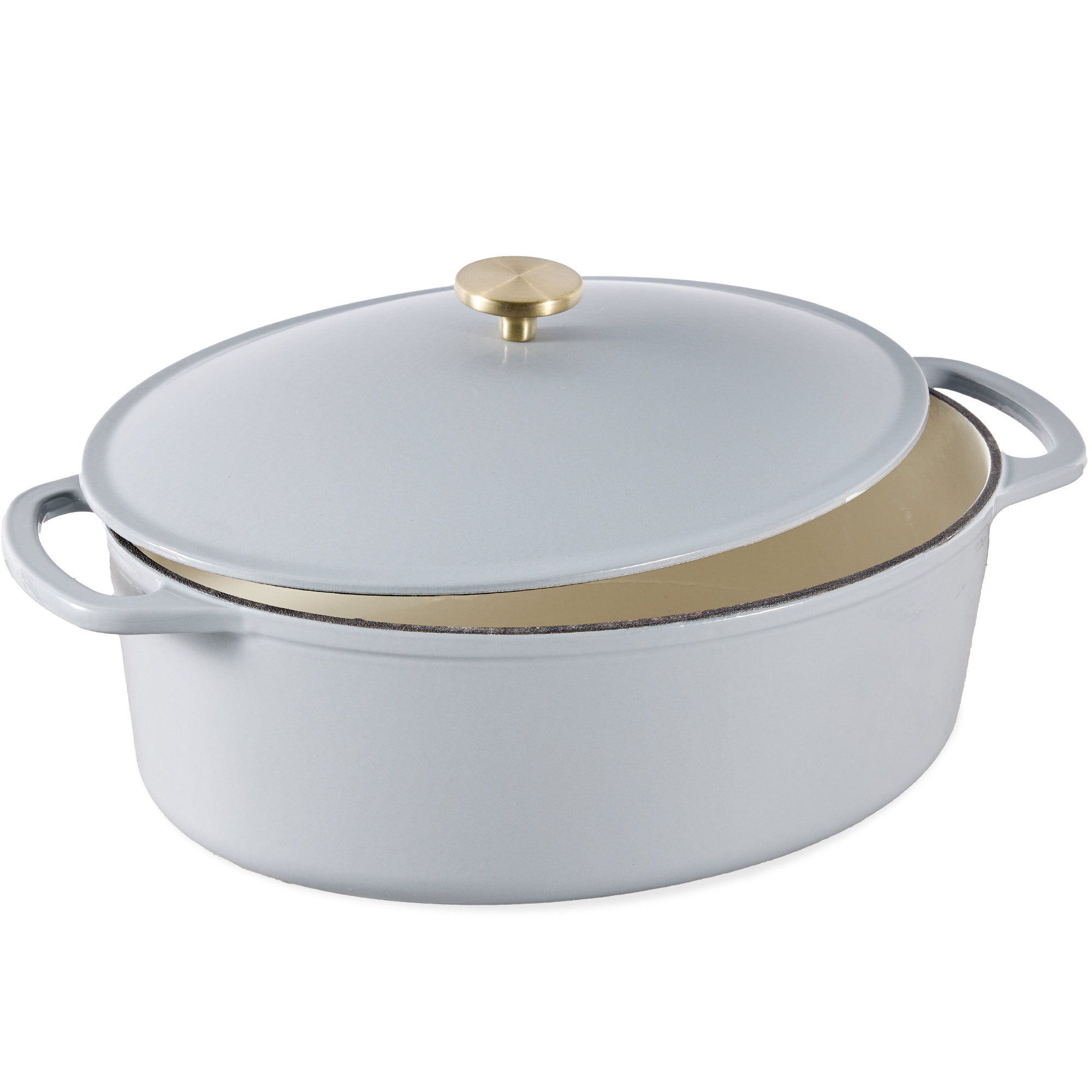 7.5qt Heavy-Duty Oval Cast-Iron Dutch Oven w/ Enamel, Side Handles - French Gray - Best Choice Products Online