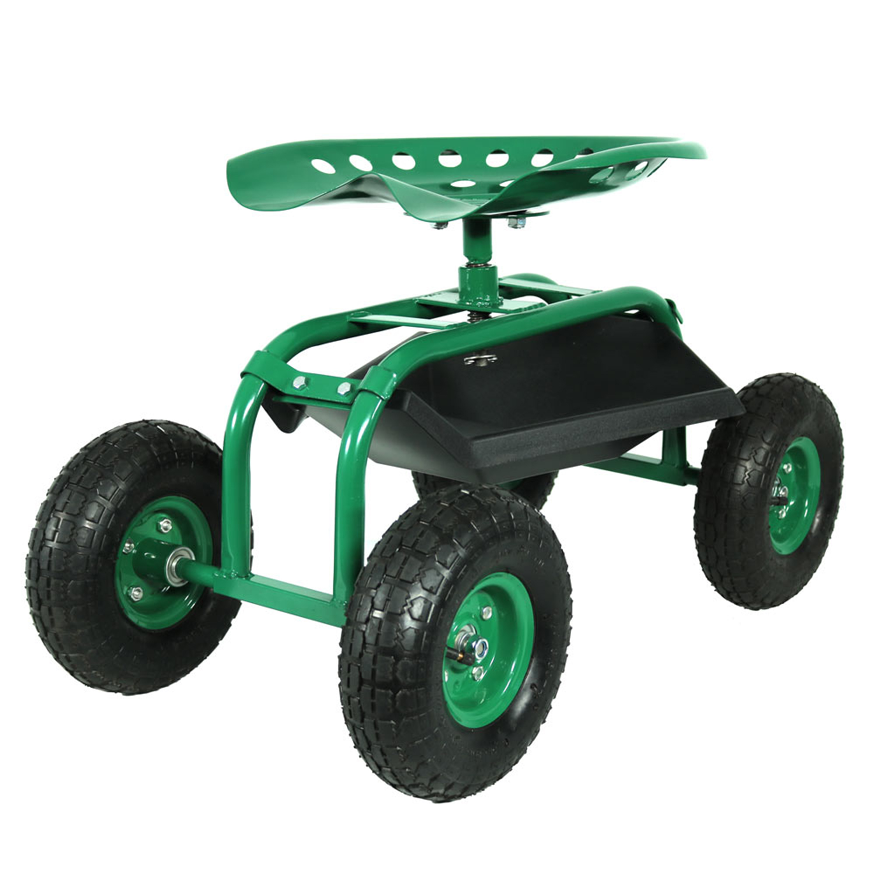 Sunnydaze Rolling Garden Cart with 360 Degree Swivel Seat & Tray, Green