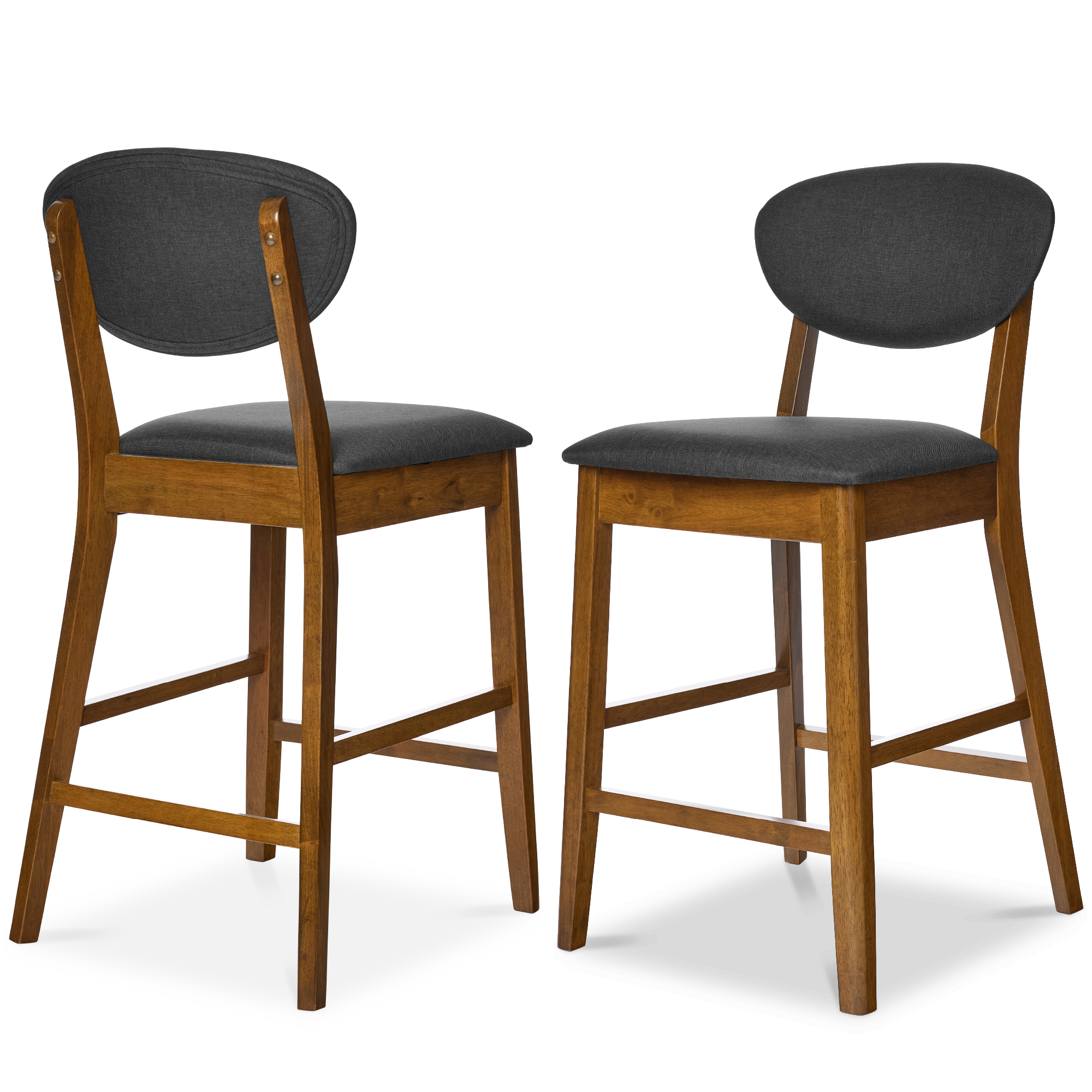 2-Piece Mid-Century Modern Wood and Upholstered Counter Height Bar Stool Set â?? Walnut/Charcoal - Best Choice Products Online