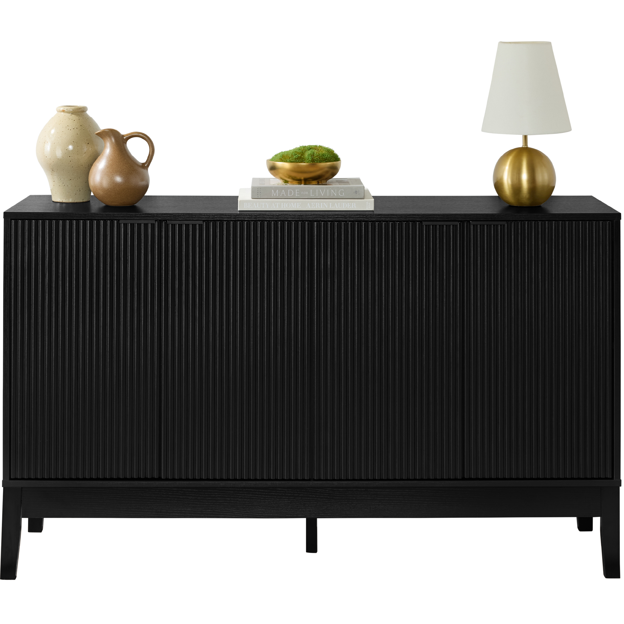 4-Door Reeded Storage Cabinet w/ Soft-Close Doors, Multipurpose Accent Furniture - Black - Best Choice Products Online