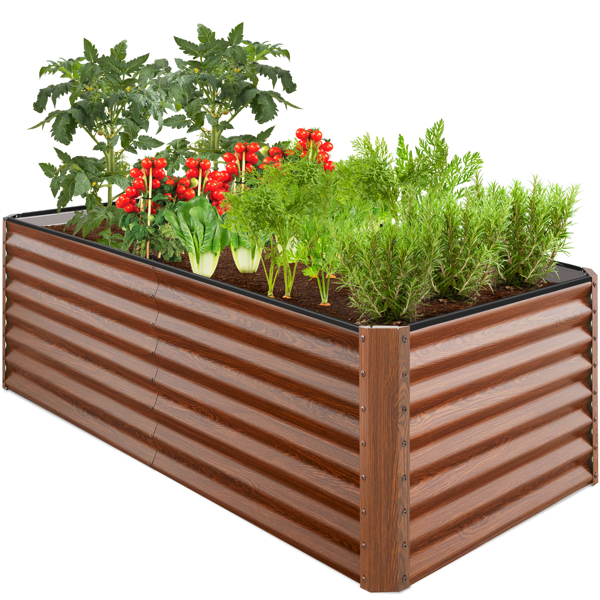 Raised Garden Bed 6x3x2ft, Outdoor Metal Planter Box For Vegetables, Flowers, Herbs, Succulents - Wood Grain - Best Choice Products Online