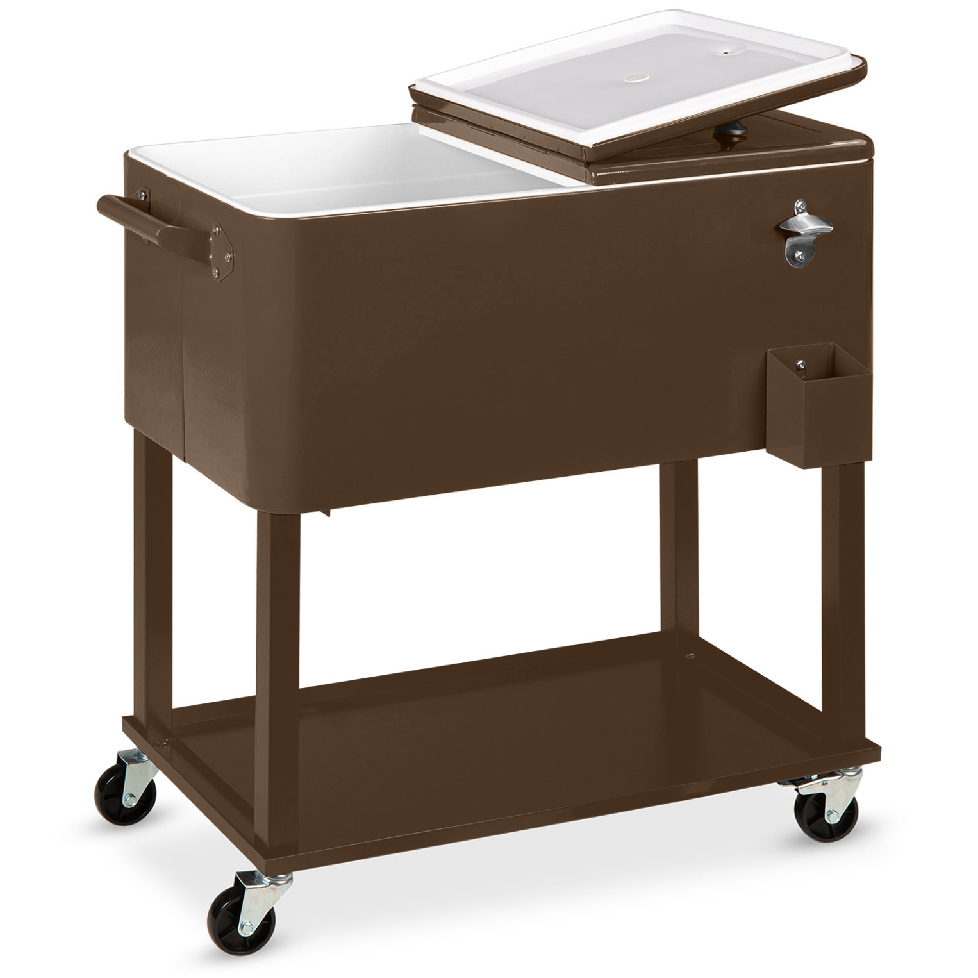 80qt Steel Rolling Cooler Cart w/ Bottle Opener, Catch Tray, Drain Plug, Locking Wheels - Brown - Best Choice Products Online