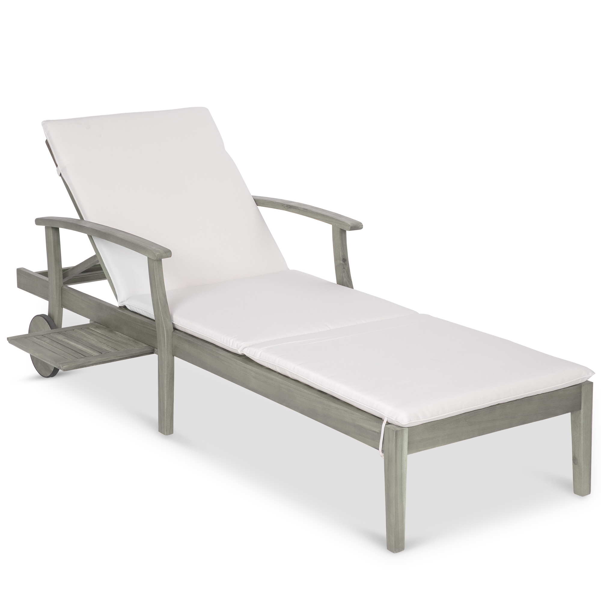 Acacia Wood Patio Chaise Lounge Chair w/ Adjustable Backrest, Table, Wheels - 79x26in - Gray/Cream - Best Choice Products Online