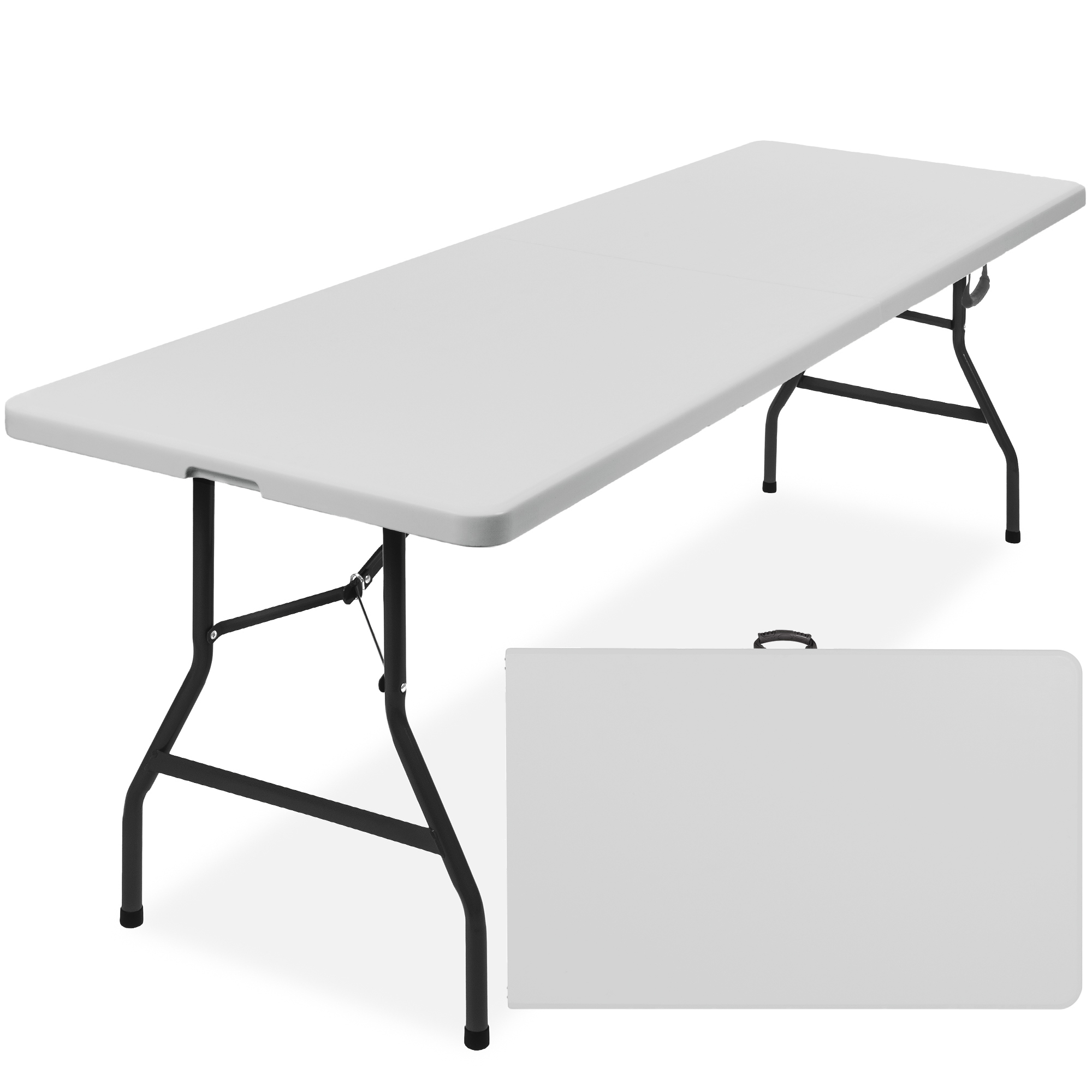 8ft Plastic Folding Table, Indoor Outdoor Heavy Duty Portable w/ Handle, Lock for Picnic - Light Gray - Best Choice Products Online