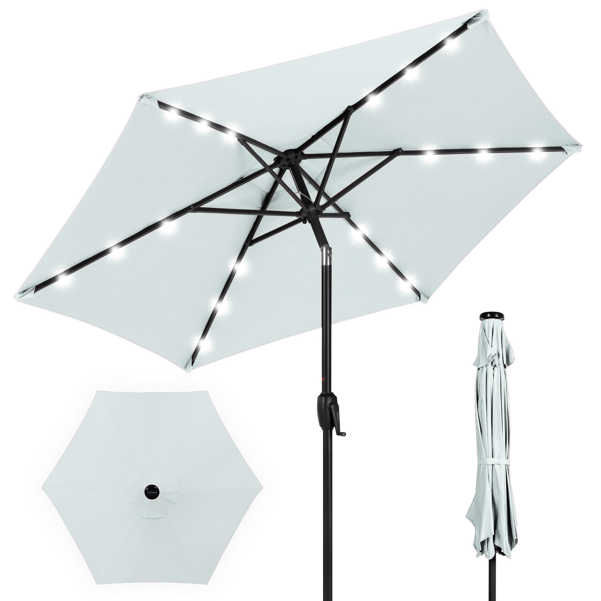 7.5ft Patio Umbrella w/ Solar LED Lights For Deck, Pool w/ Push Button Tilt & Easy Crank Lift - Baby Blue - Best Choice Products Online