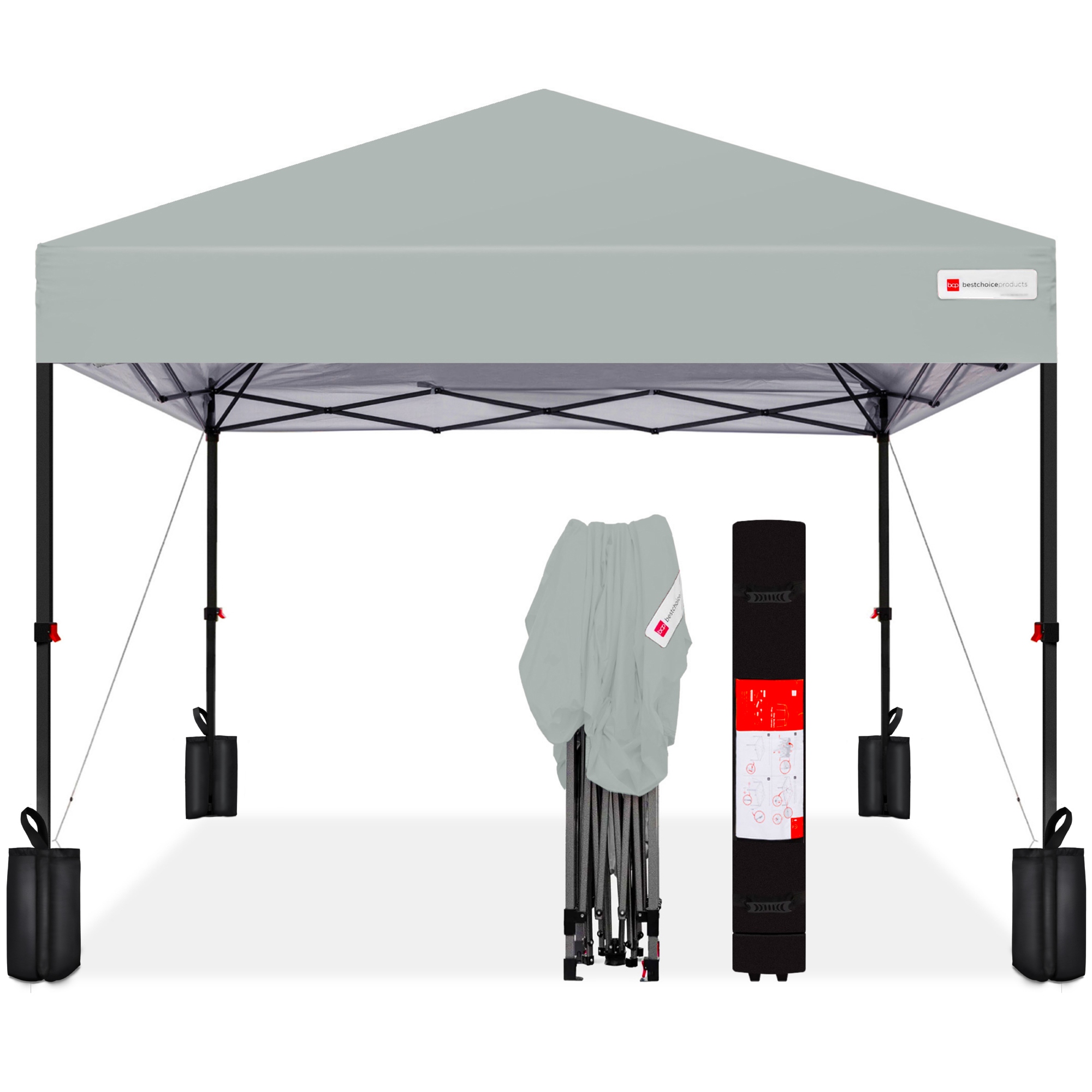 One-Person Setup 10x10ft Instant Pop-Up Canopy Portable Tent w/ 1-Button Push, Wheeled Carry Case - Silver - Best Choice Products Online