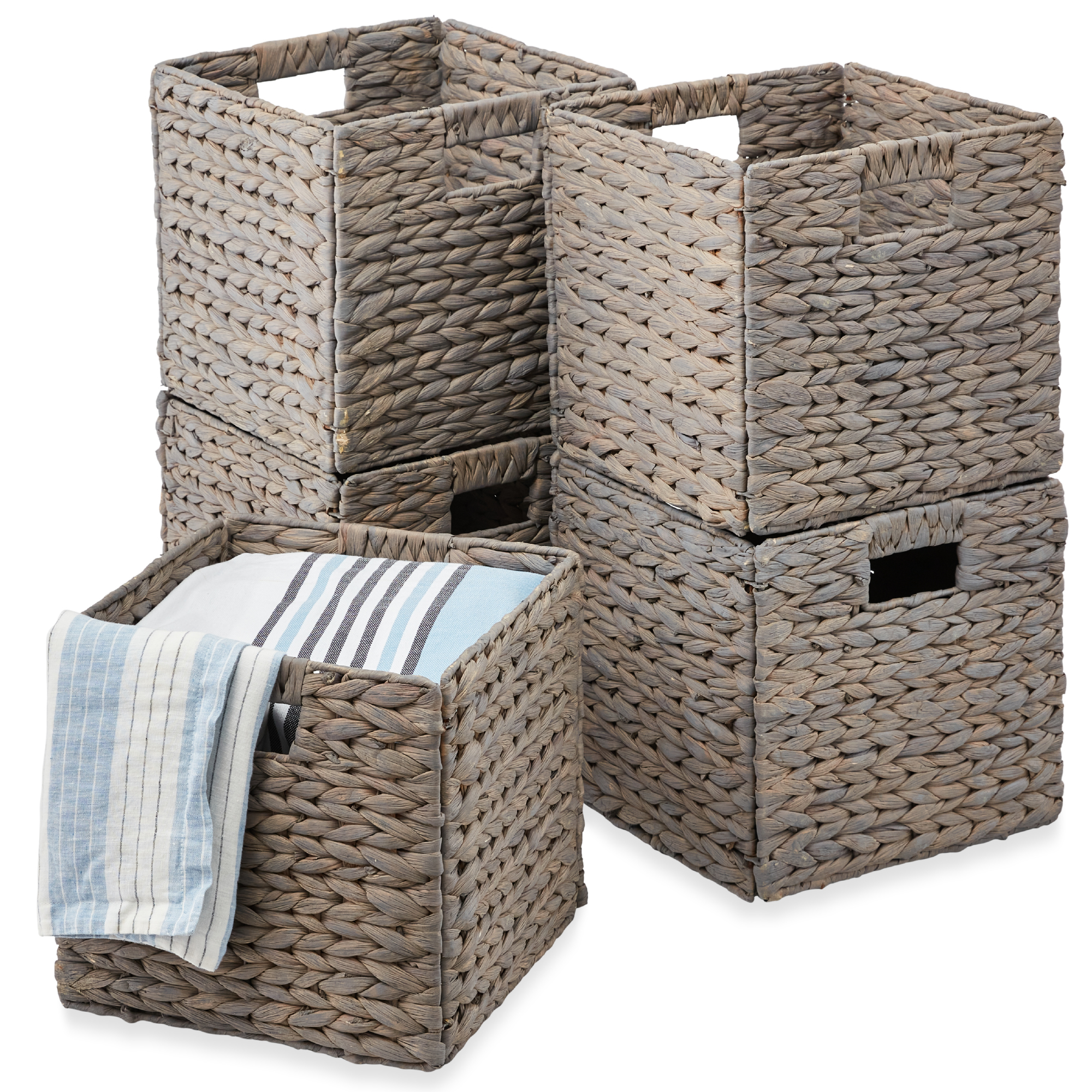 5-Set Hyacinth Baskets, Multipurpose Collapsible Organizers w/ Inserts - Gray, 10.5x10.5in - Best Choice Products Online