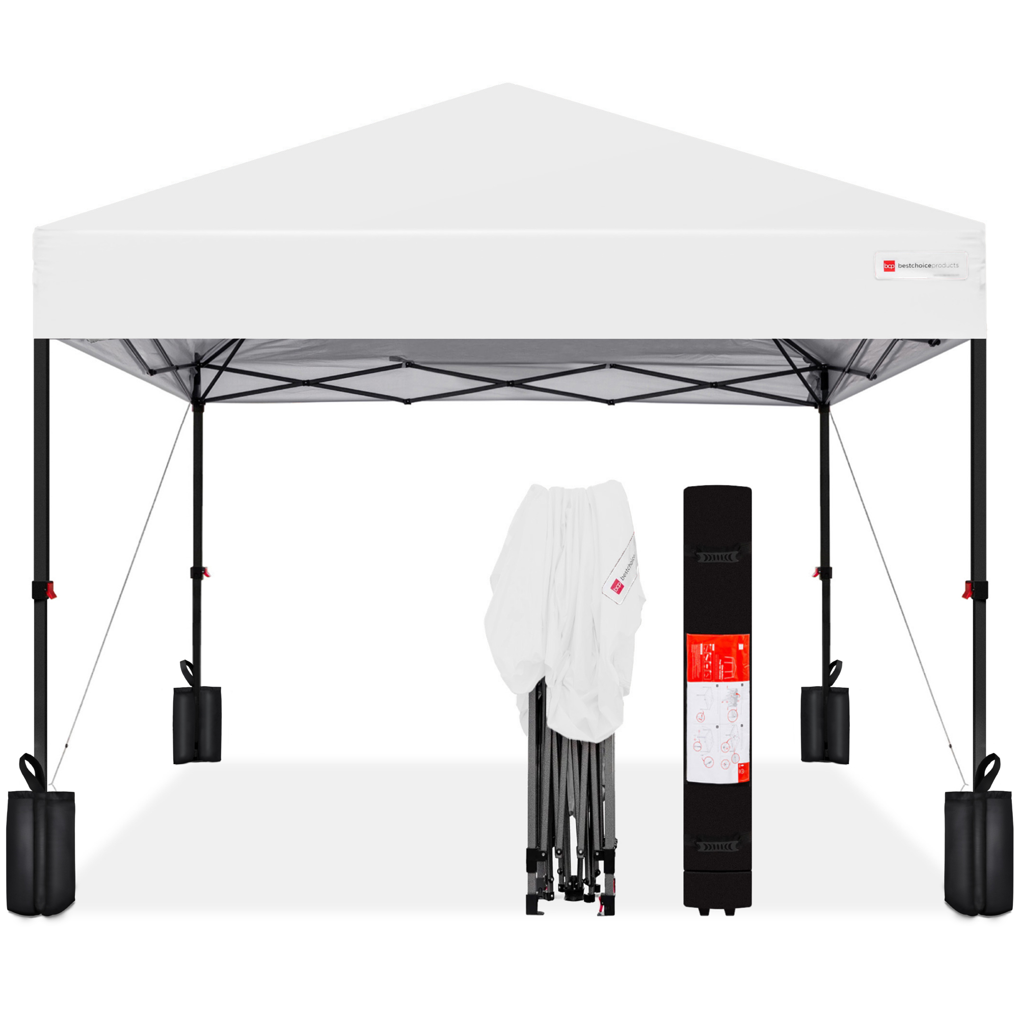 8x8ft Easy Setup Instant Pop Up Canopy w/ 1-Button Setup, Wheeled Case, 4 Weight Bags - White - Best Choice Products Online