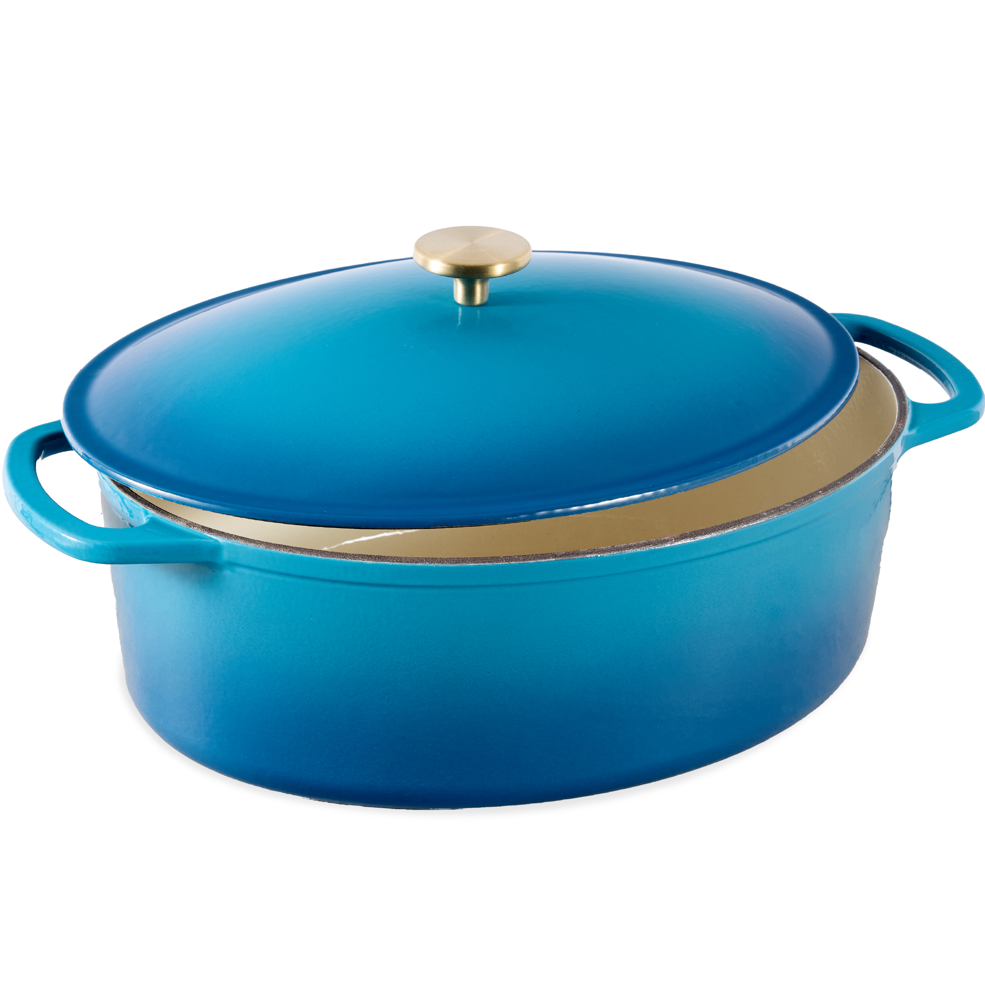 7.5qt Heavy-Duty Oval Cast-Iron Dutch Oven w/ Enamel, Side Handles - Blue - Best Choice Products Online