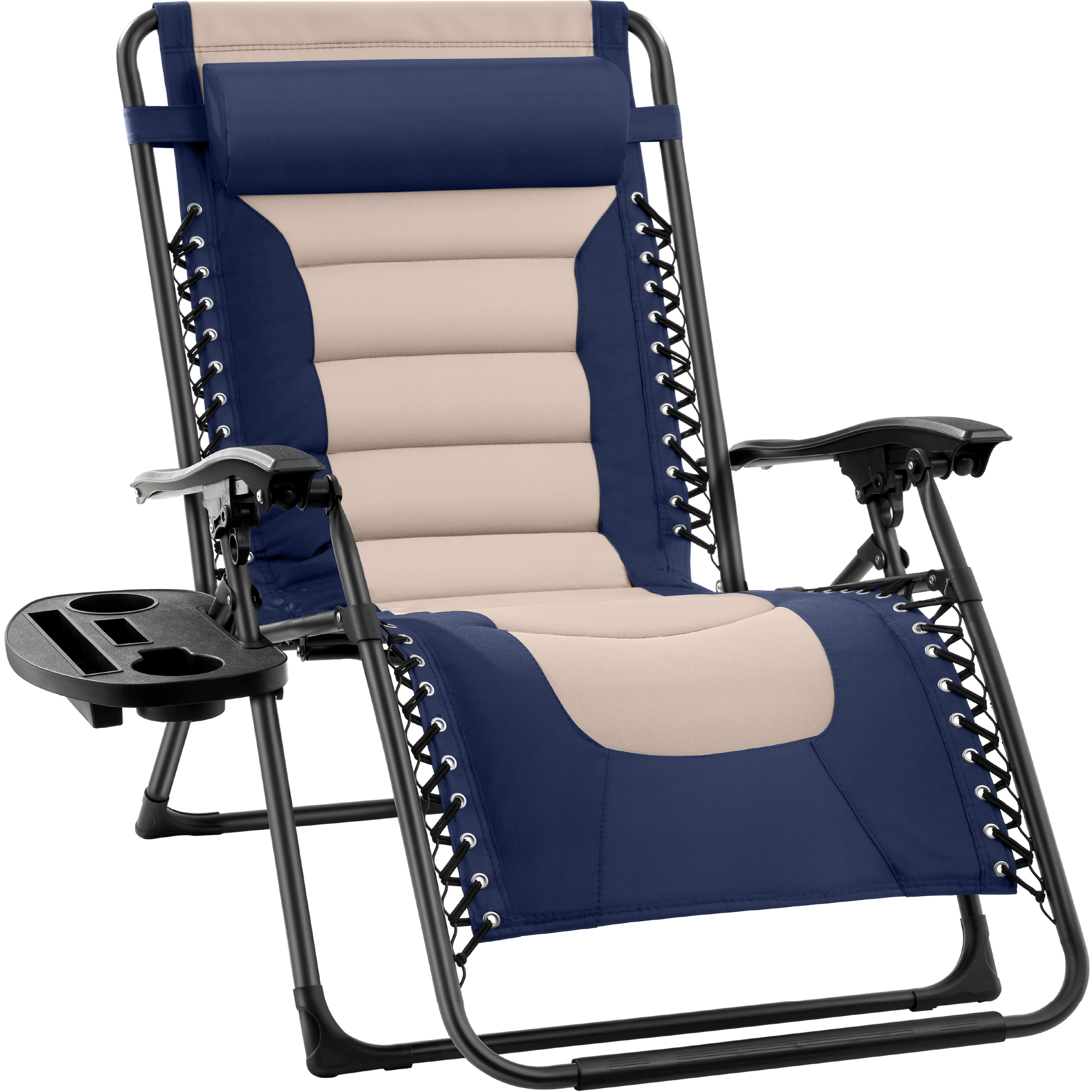 Oversized Padded Zero Gravity Chair, Folding Outdoor Patio Recliner w/ Side Tray - Navy/Oyster - Best Choice Products Online