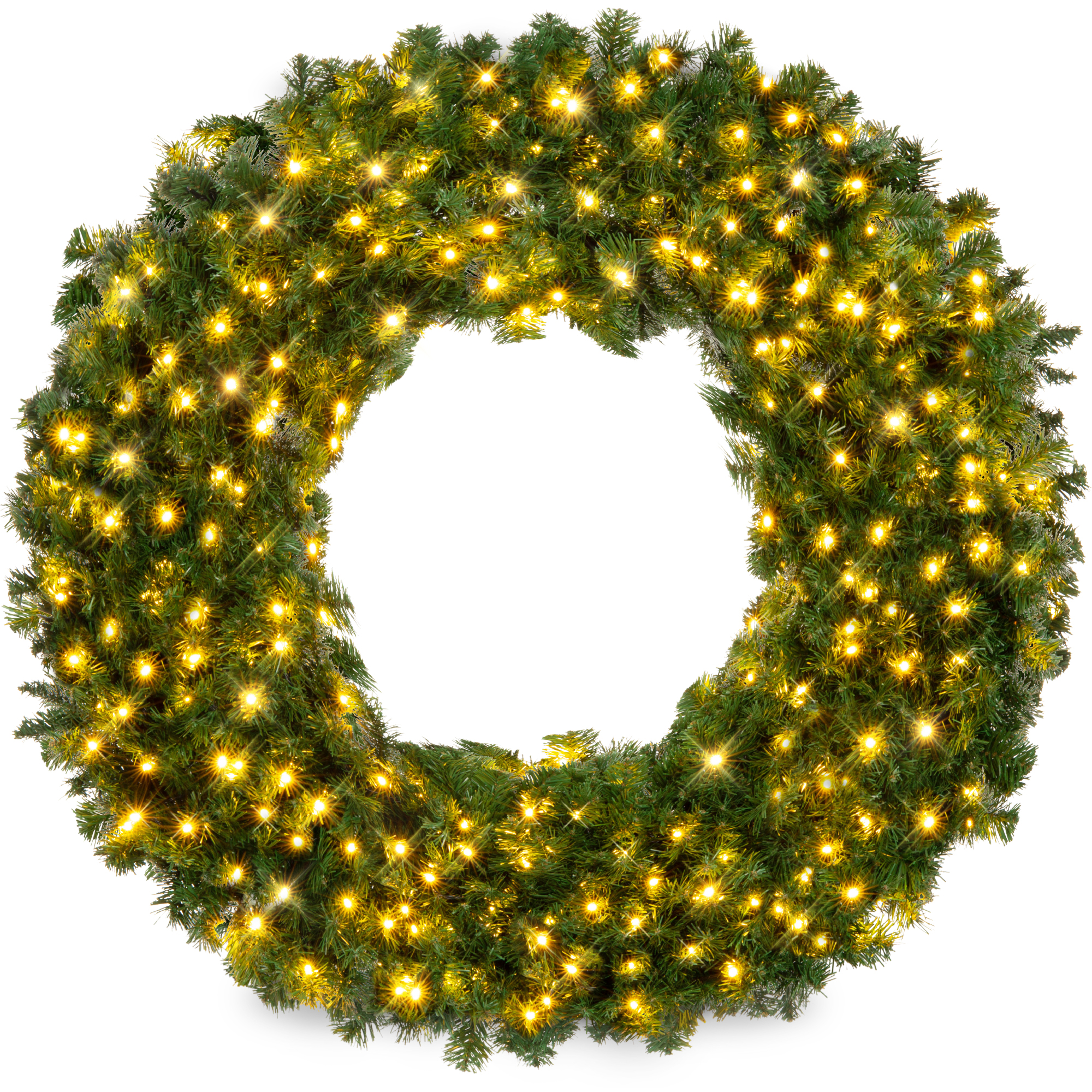 48in Pre-Lit Plug-In Artificial Fir Christmas Wreath Decoration w/ 200 LED Lights, PVC Tips - Best Choice Products Online