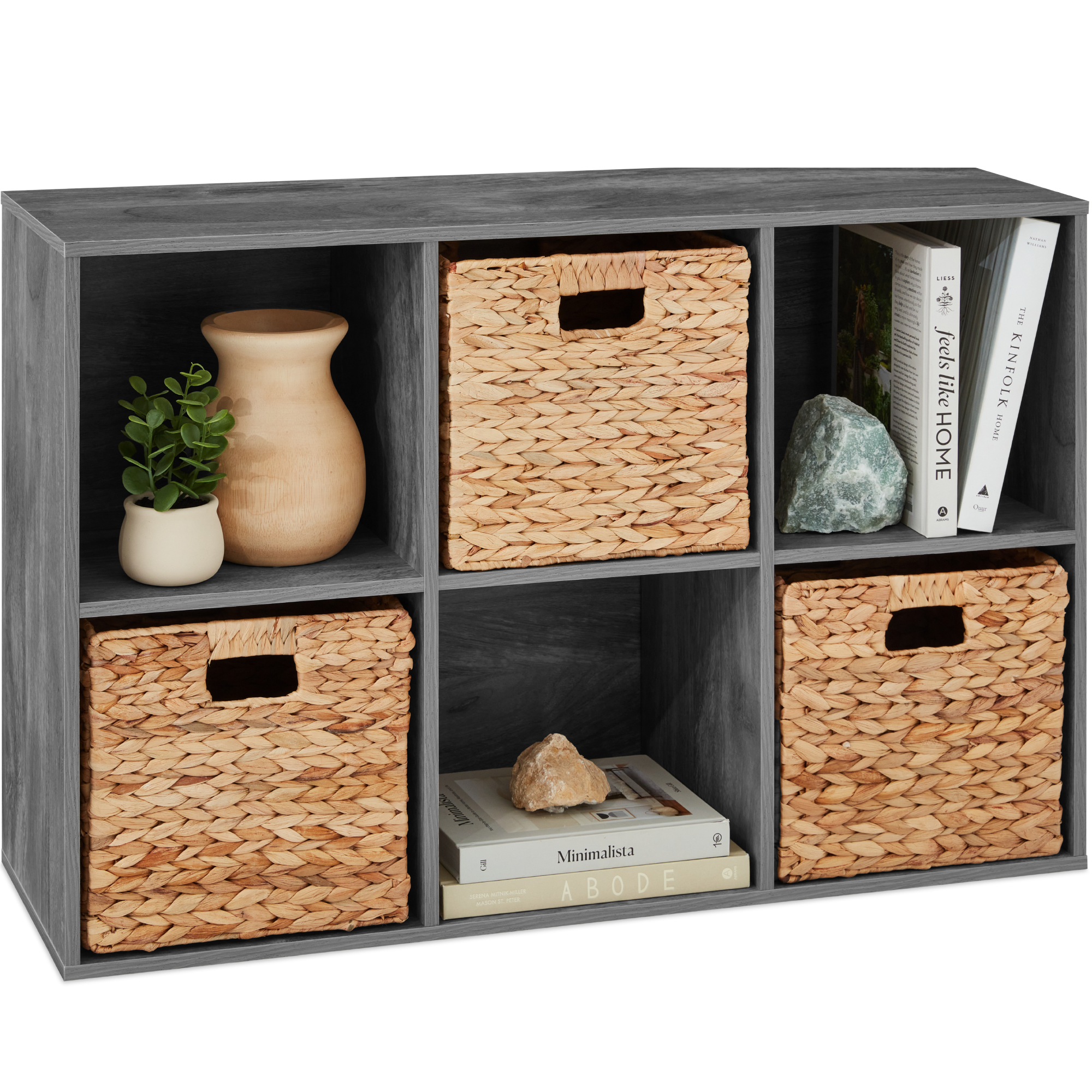 6-Cube Bookshelf, 11in Display Storage System, Customizable Organizer w/ Removable Back Panels - Dark Gray - Best Choice Products Online