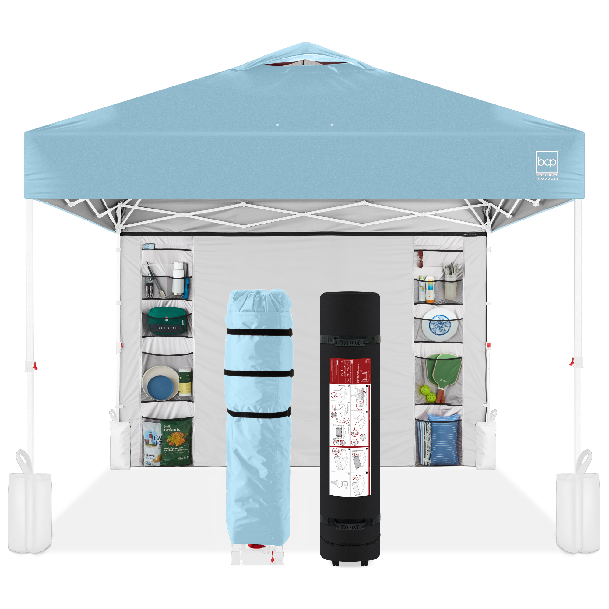 10x10ft Easy Setup Pop Up Canopy, Portable Tent w/ Side Wall, 1-Button Push, Case - Blue/White - Best Choice Products Online