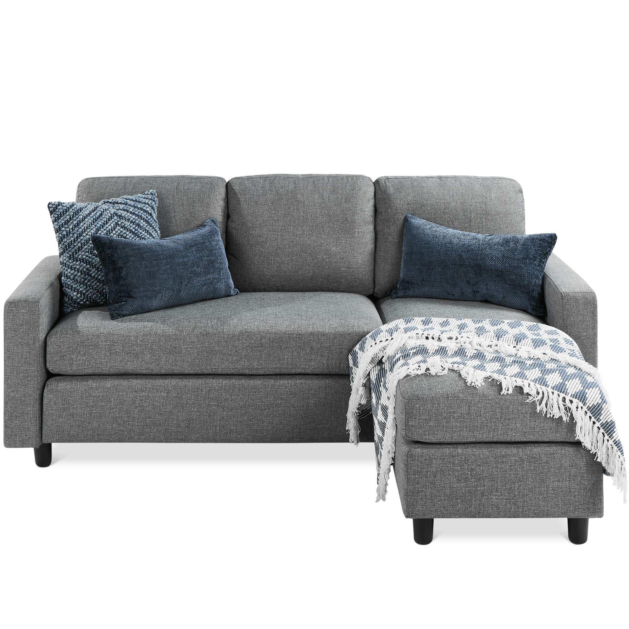 Upholstered Sectional Sofa Couch w/ Chaise Lounge, 3-Seat Design, Ottoman Bench - Gray - Best Choice Products Online