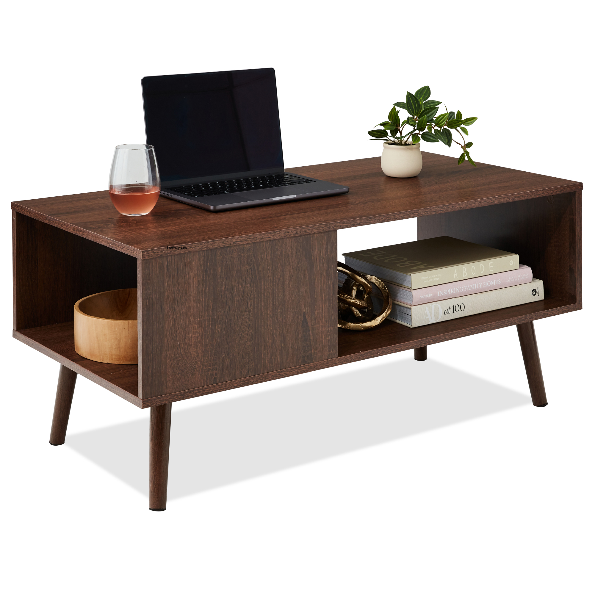 Coffee Accent Table & Versatile Entertainment Center, Wooden Mid-Century Modern Design w/ Open Storage Shelf - Walnut - Best Choice Products Online