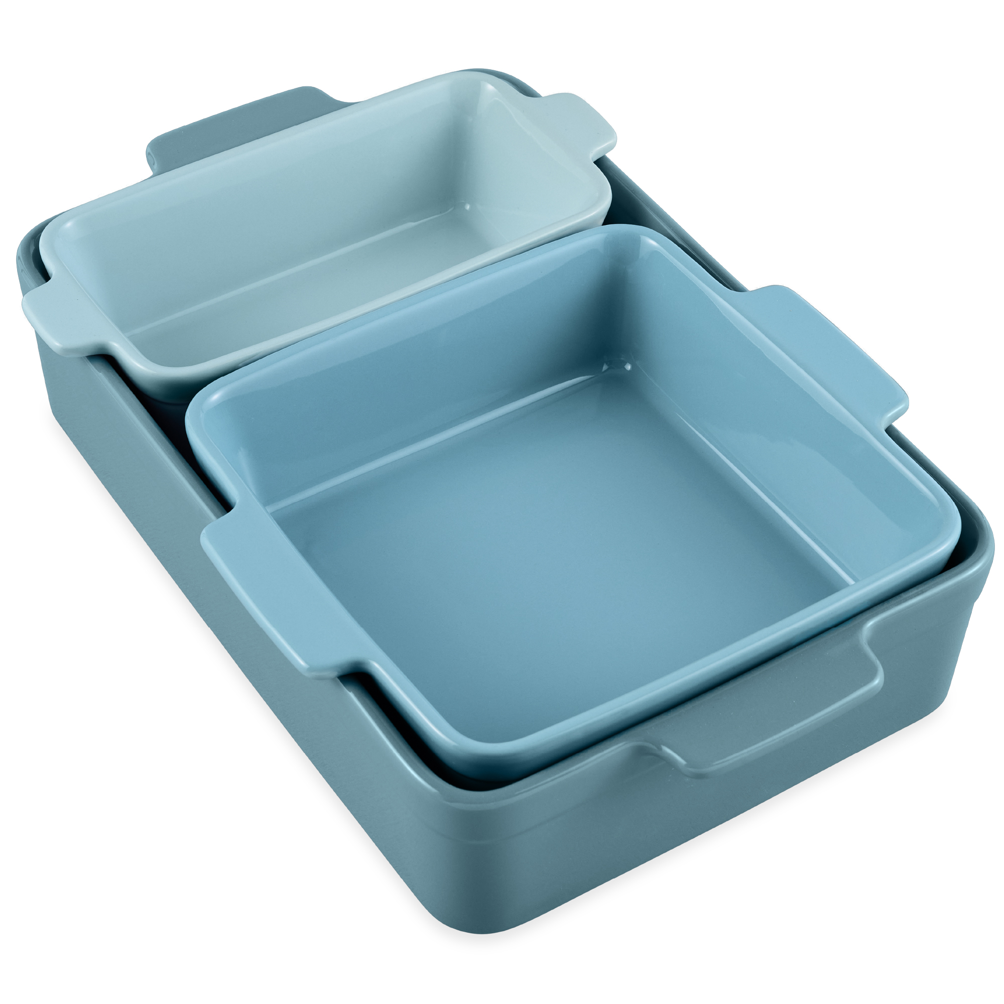 Ceramic Nesting Bakeware Set of 3 Casserole, Loaf & Square Baking Dishes w/ Handles - Cornflower Blue - Best Choice Products Online