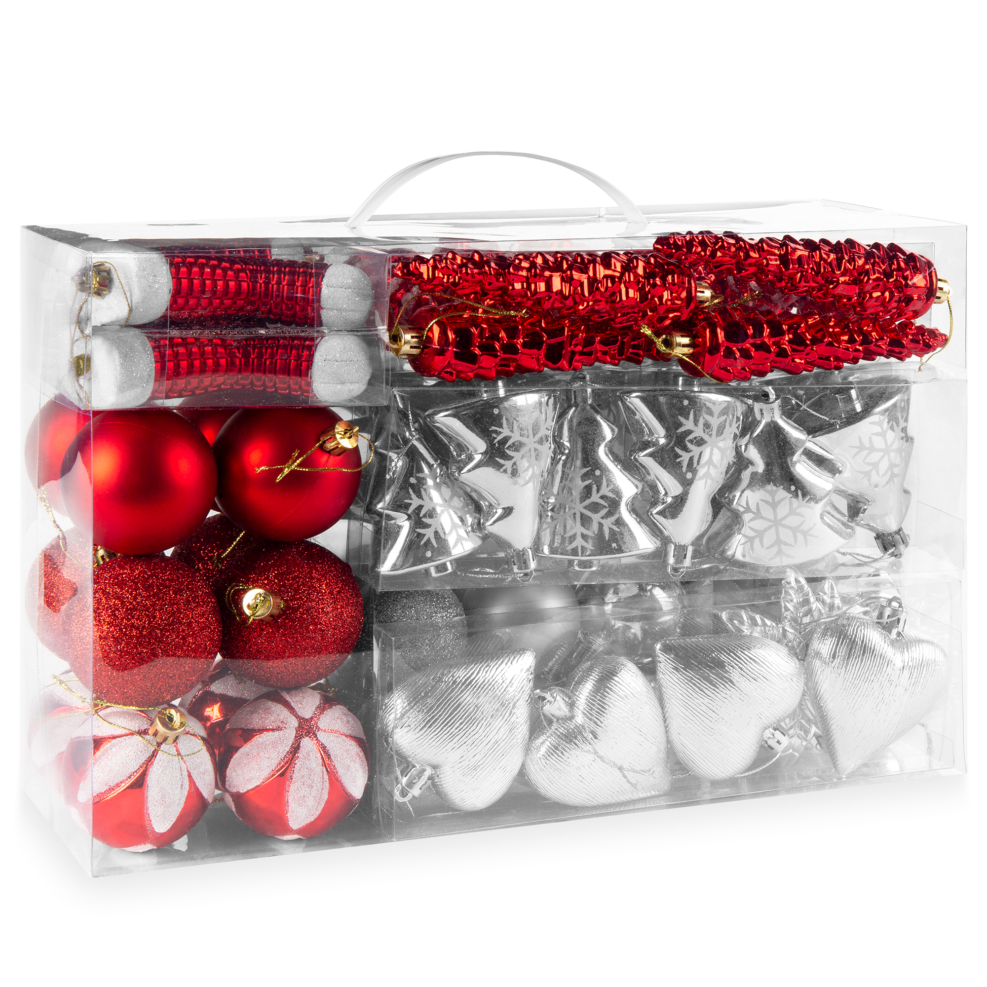 Best Choice Products Set of 72 Handcrafted Shatterproof Hanging Christmas Ornaments w/ Glitter Design - Red & Silver