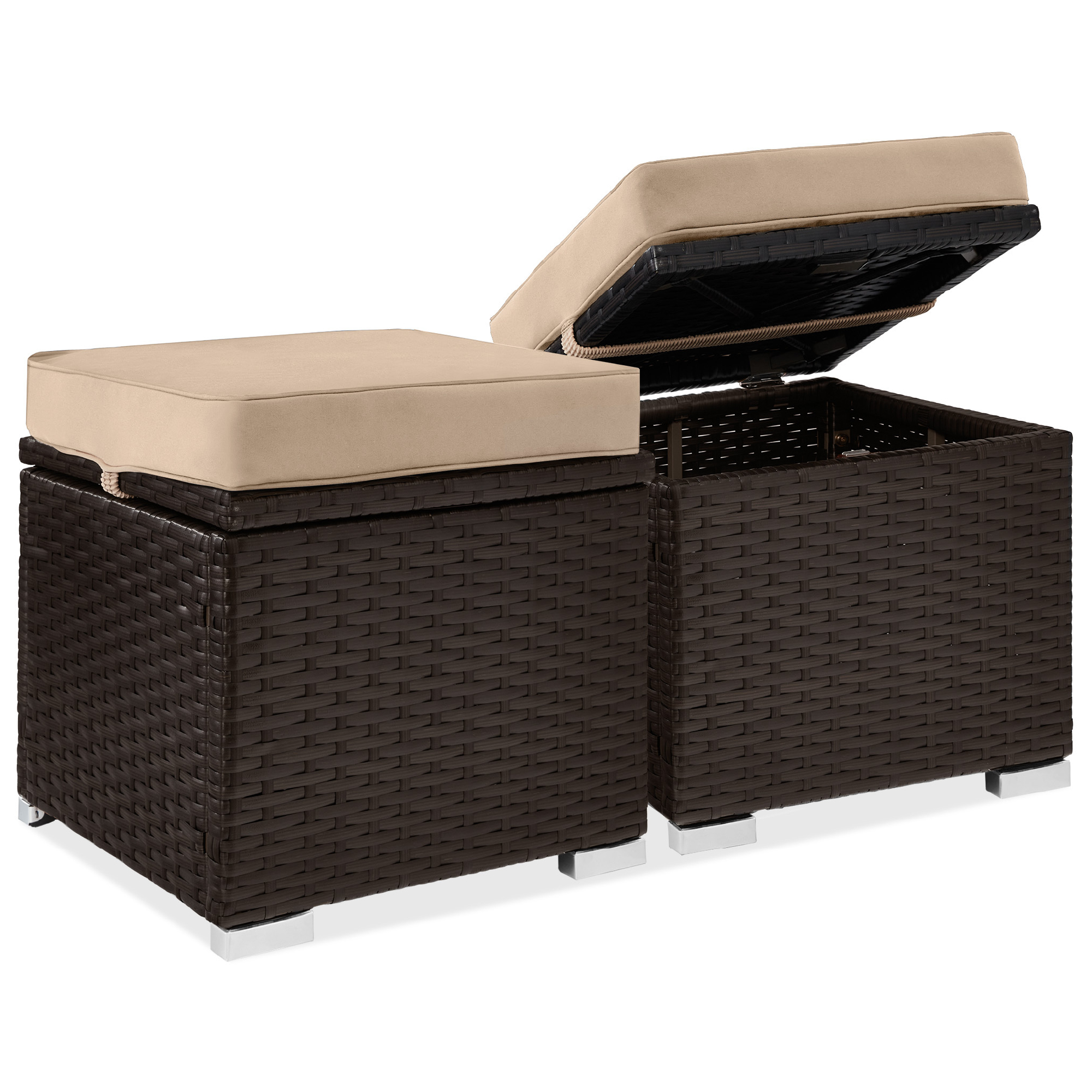 2 Wicker Ottomans, Multipurpose Storage Furniture w/ Removable Cushions, Steel Frame - Brown/Beige - Best Choice Products Online
