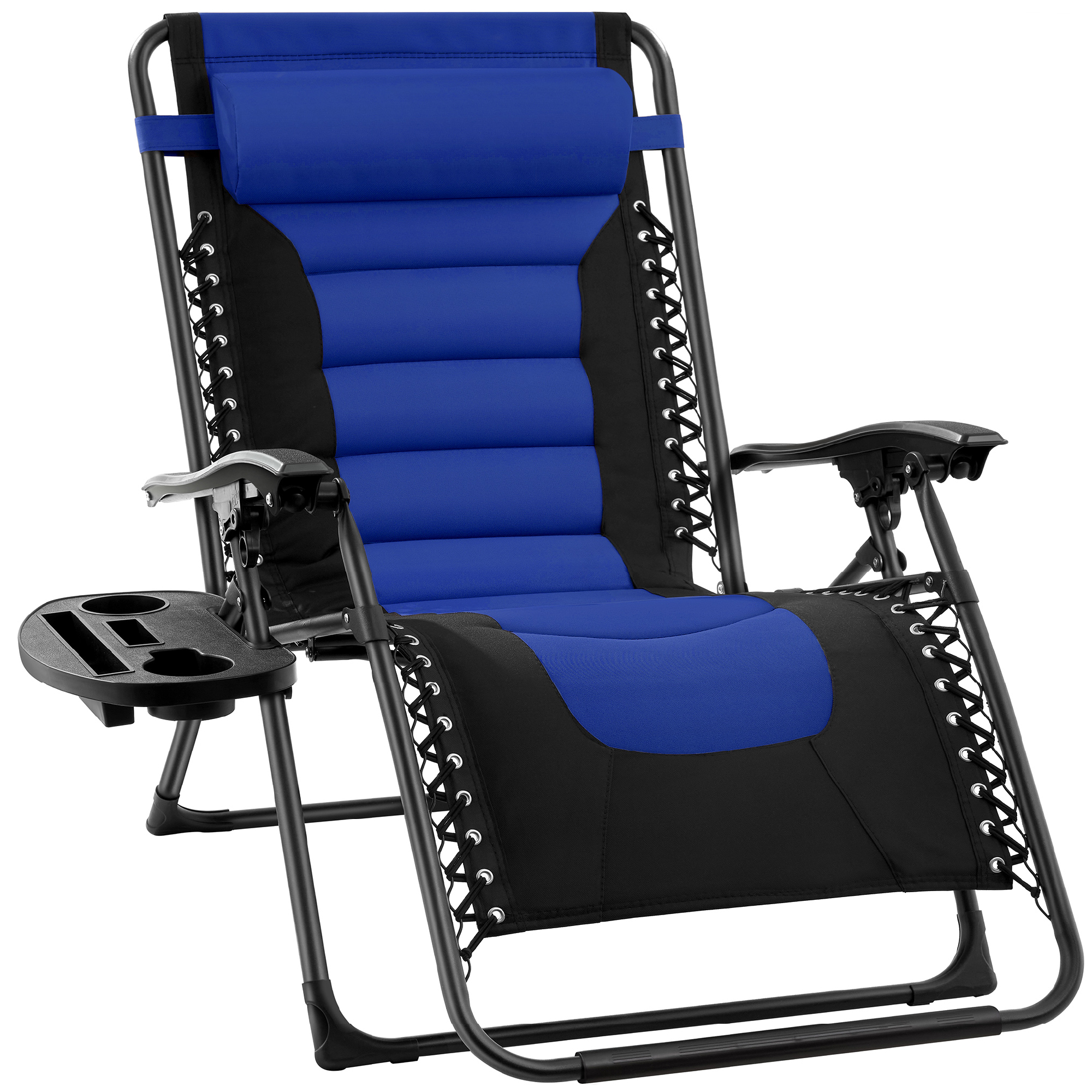 Oversized Padded Zero Gravity Chair, Folding Outdoor Patio Recliner w/ Headrest, Side Tray - Blue - Best Choice Products Online