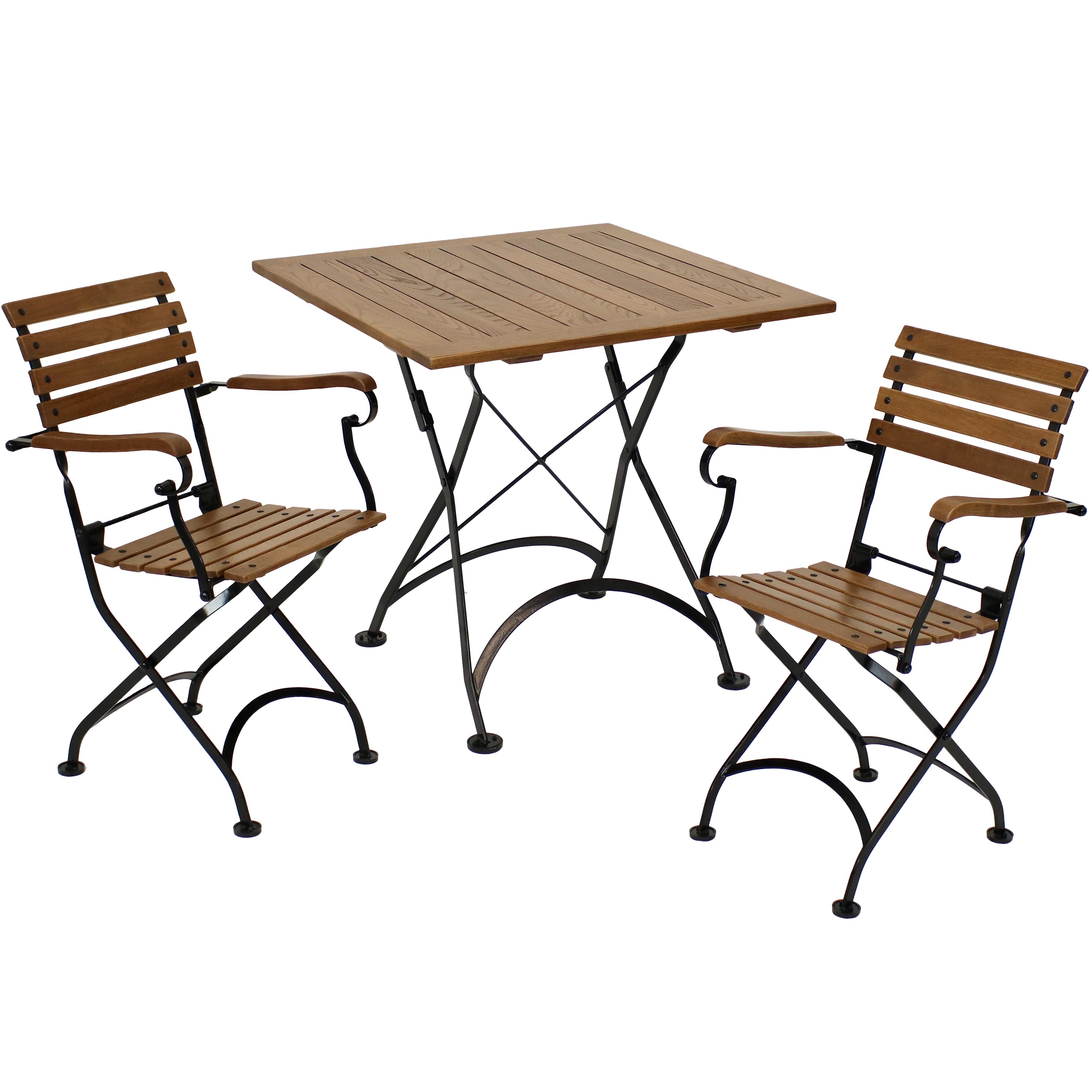 Sunnydaze Essential European Chestnut Wood 3-Piece Folding Bistro Chair and Table Set