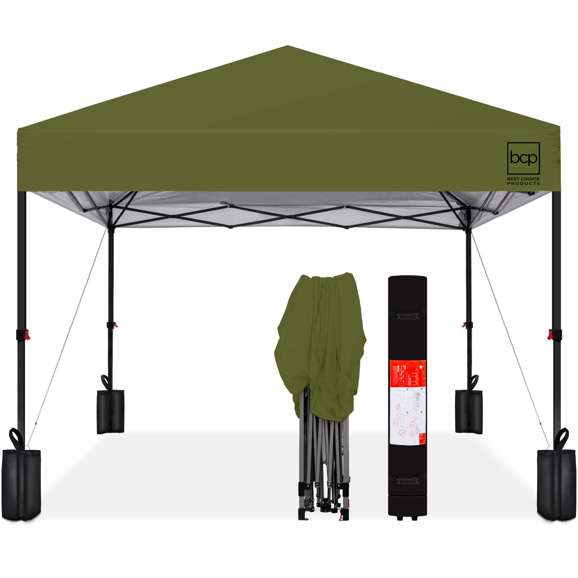 One-Person Setup 10x10ft Instant Pop-Up Canopy Portable Tent w/ 1-Button Push, Wheeled Carry Case - Olive Green - Best Choice Products Online