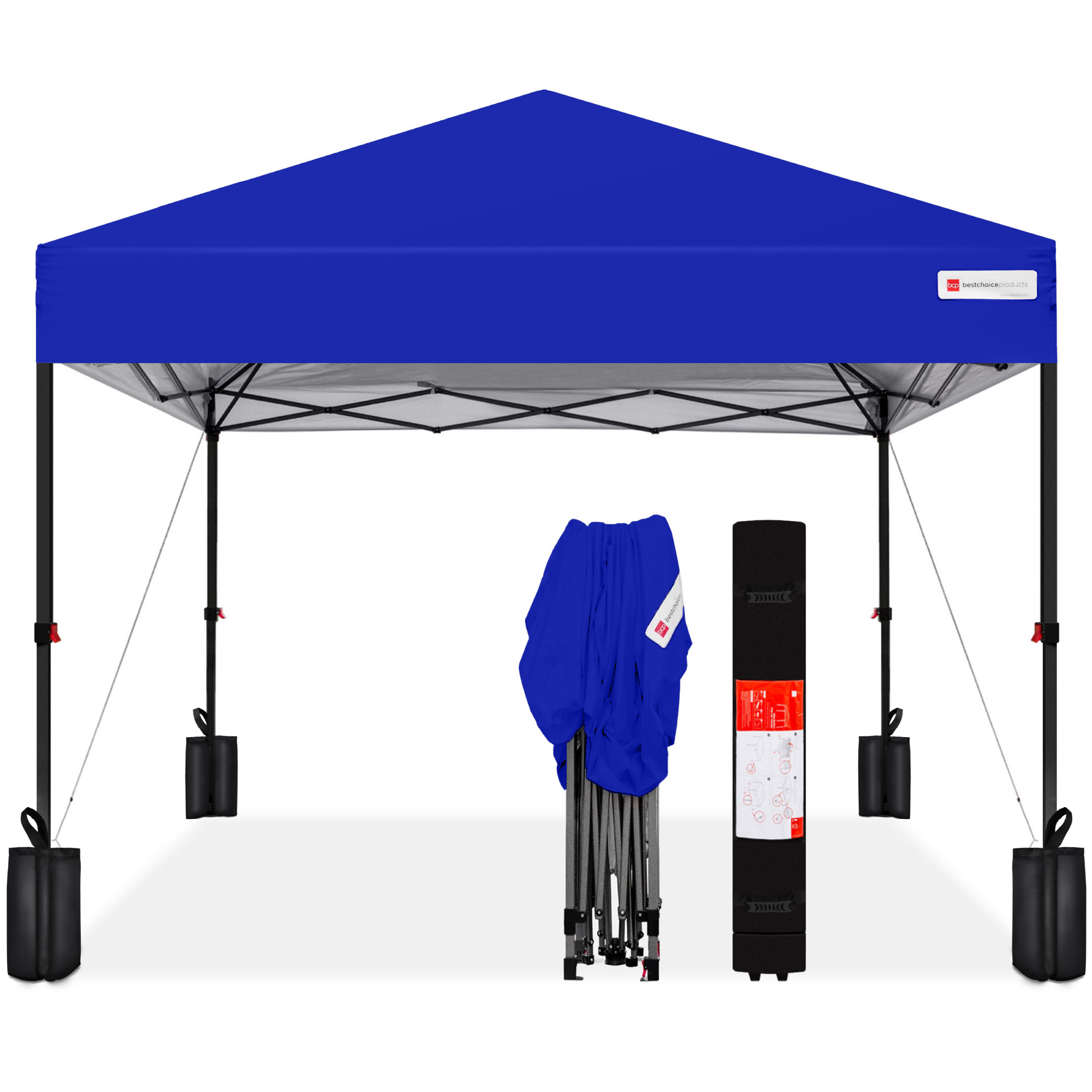 8x8ft Easy Setup Instant Pop Up Canopy w/ 1-Button Setup, Wheeled Case, 4 Weight Bags - Resort Blue - Best Choice Products Online