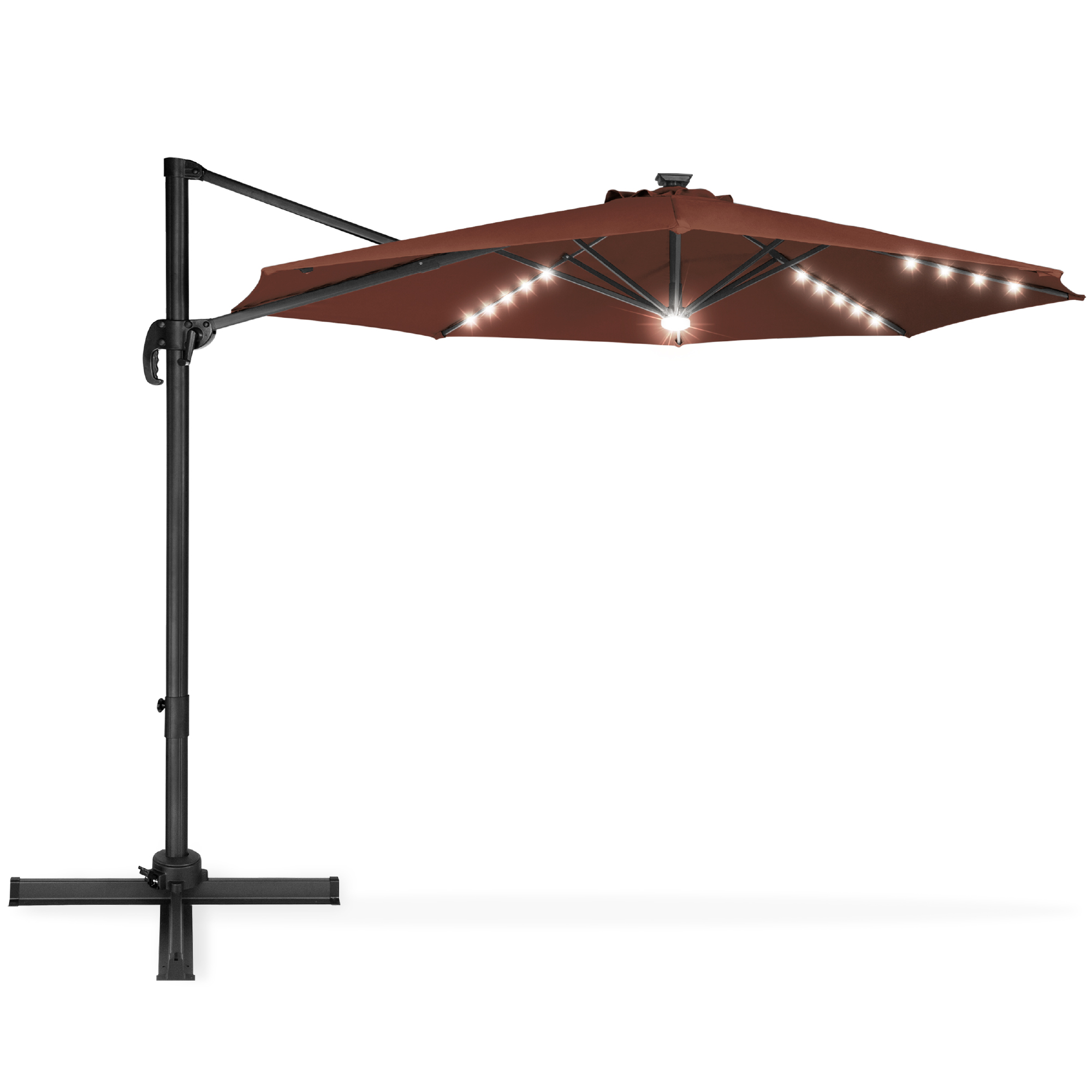 10ft Cantilever Offset Patio Umbrella w/ Solar LED Lighting, Track Tilt, 360Â° Rotation - Brown | Best Choice Products Online