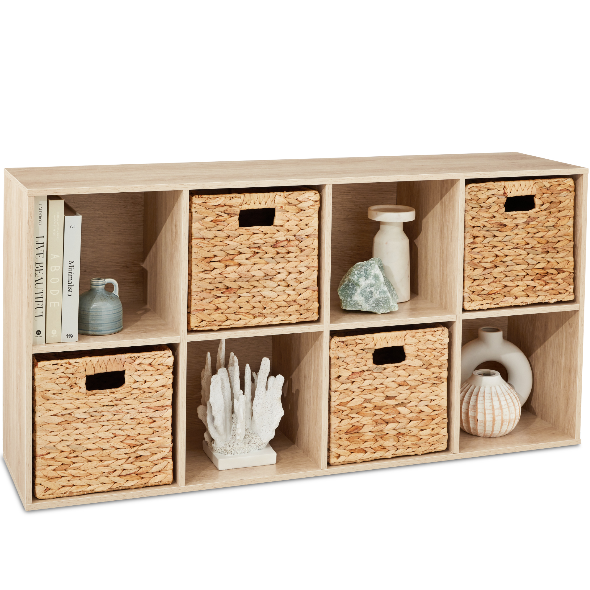 8-Cube Bookshelf, 11in Display Storage System, Organizer w/ Removable Back Panels - Light Oak - Best Choice Products Online