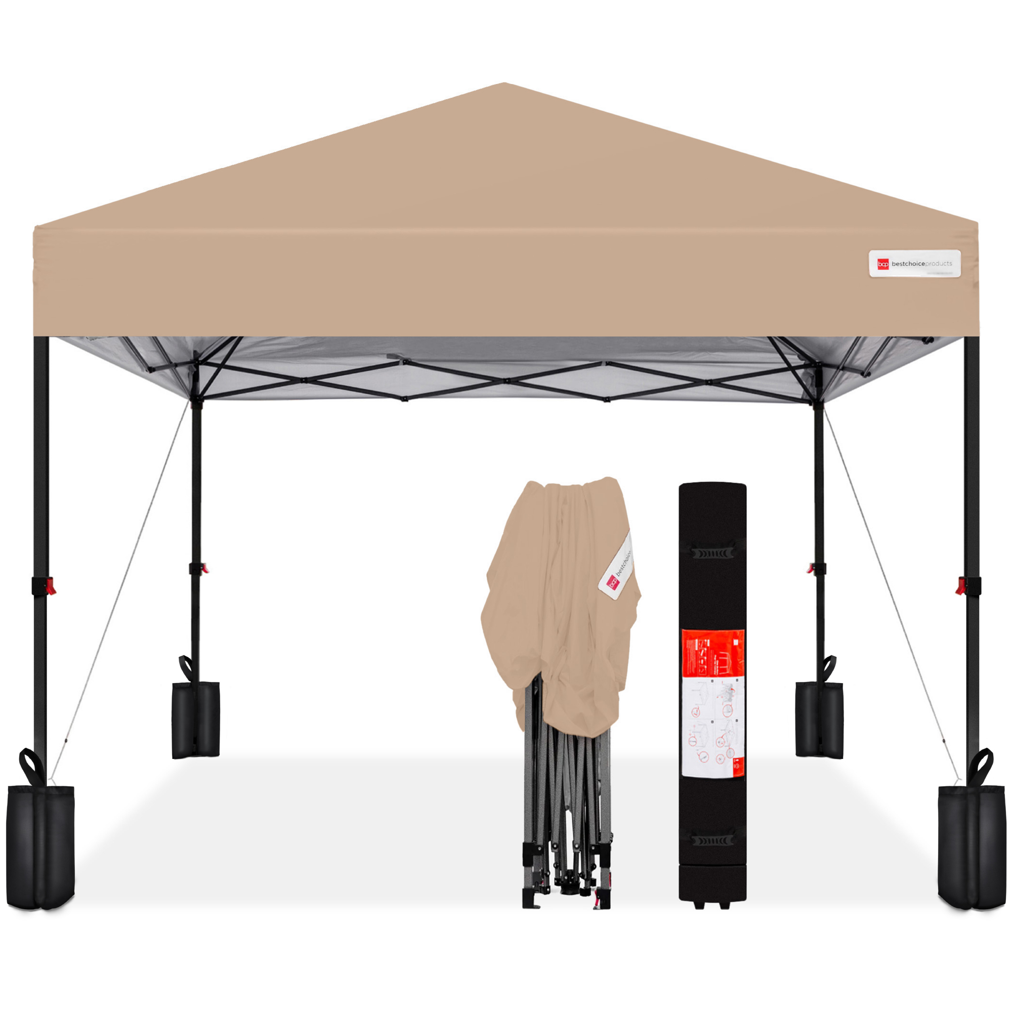 One-Person Setup 10x10ft Instant Pop-Up Canopy Portable Tent w/ 1-Button Push, Wheeled Carry Case - Tan - Best Choice Products Online