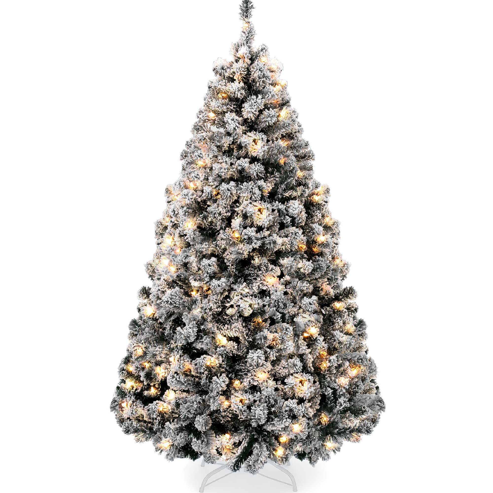 4.5ft Black Pre-Lit Christmas Pine Tree w/ Flocked Branches, 200 Warm-White Lights - Best Choice Products Online
