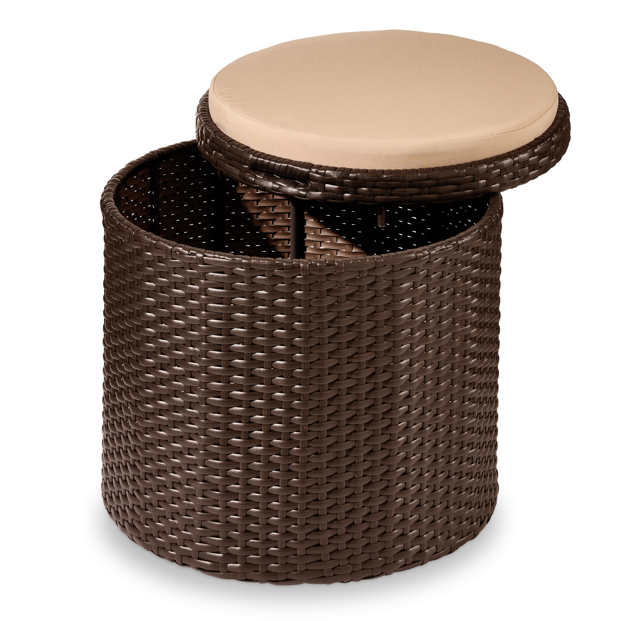Round Wicker Ottoman, Multipurpose Furniture w/ Removable Cushion, Steel Frame - Brown/Beige - Best Choice Products Online