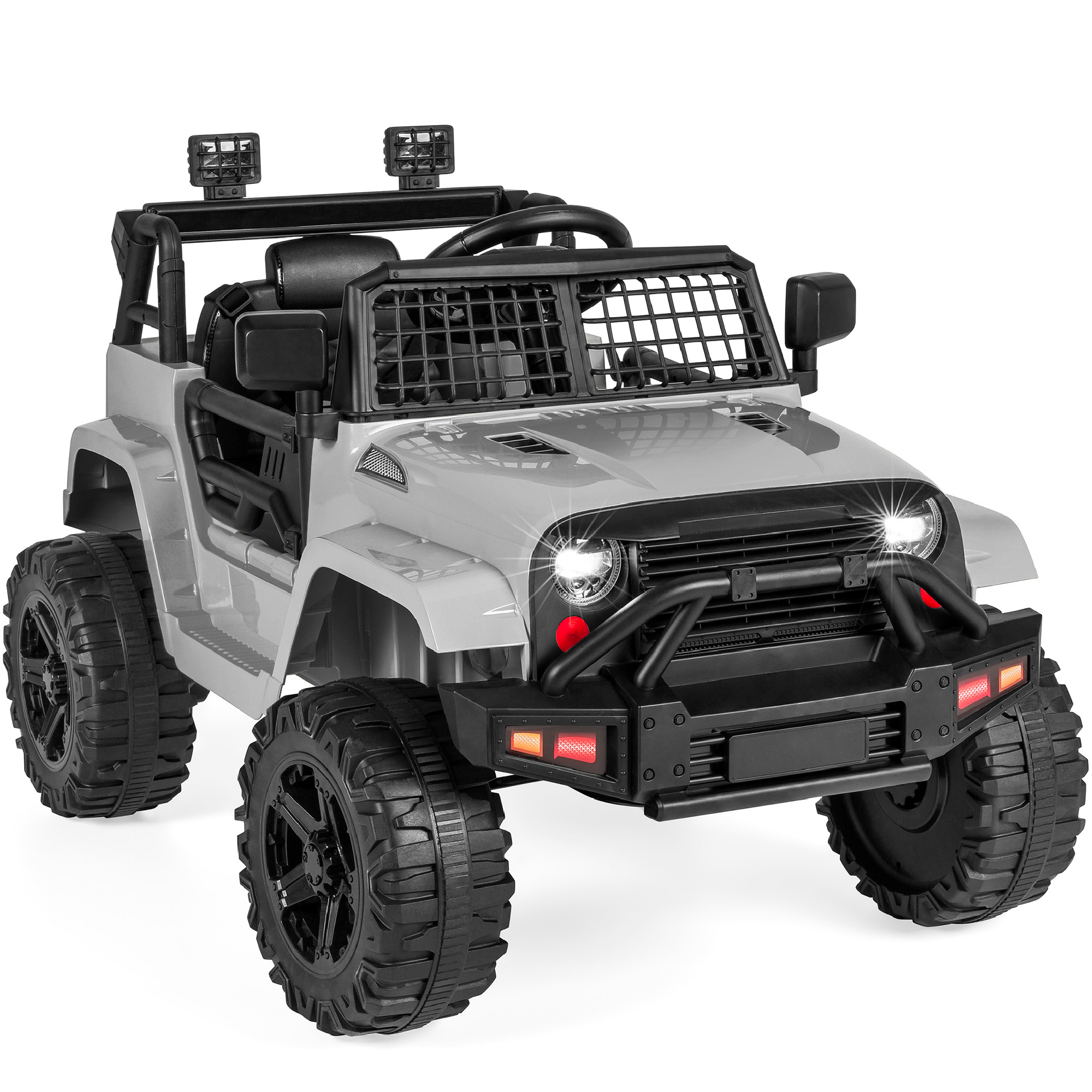 Ride-On Car For Kids w/ Parental Remote Control, 12V Battery Power, Spring Suspension Wheels, LED Lights - Light Gray - Best Choice Products