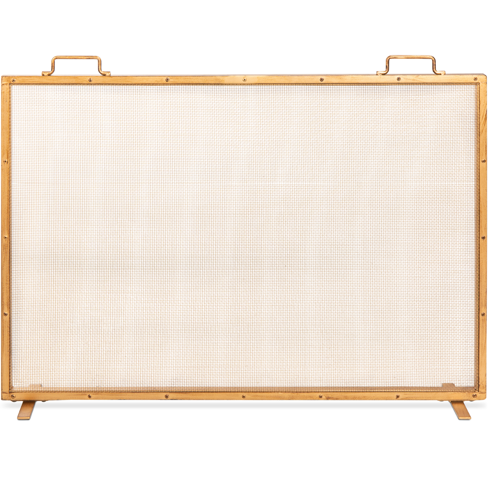 Single Panel Fireplace Screen Handcrafted Steel Mesh Spark Guard w/ Handles, 38x27in - Antique Gold - Best Choice Products Online