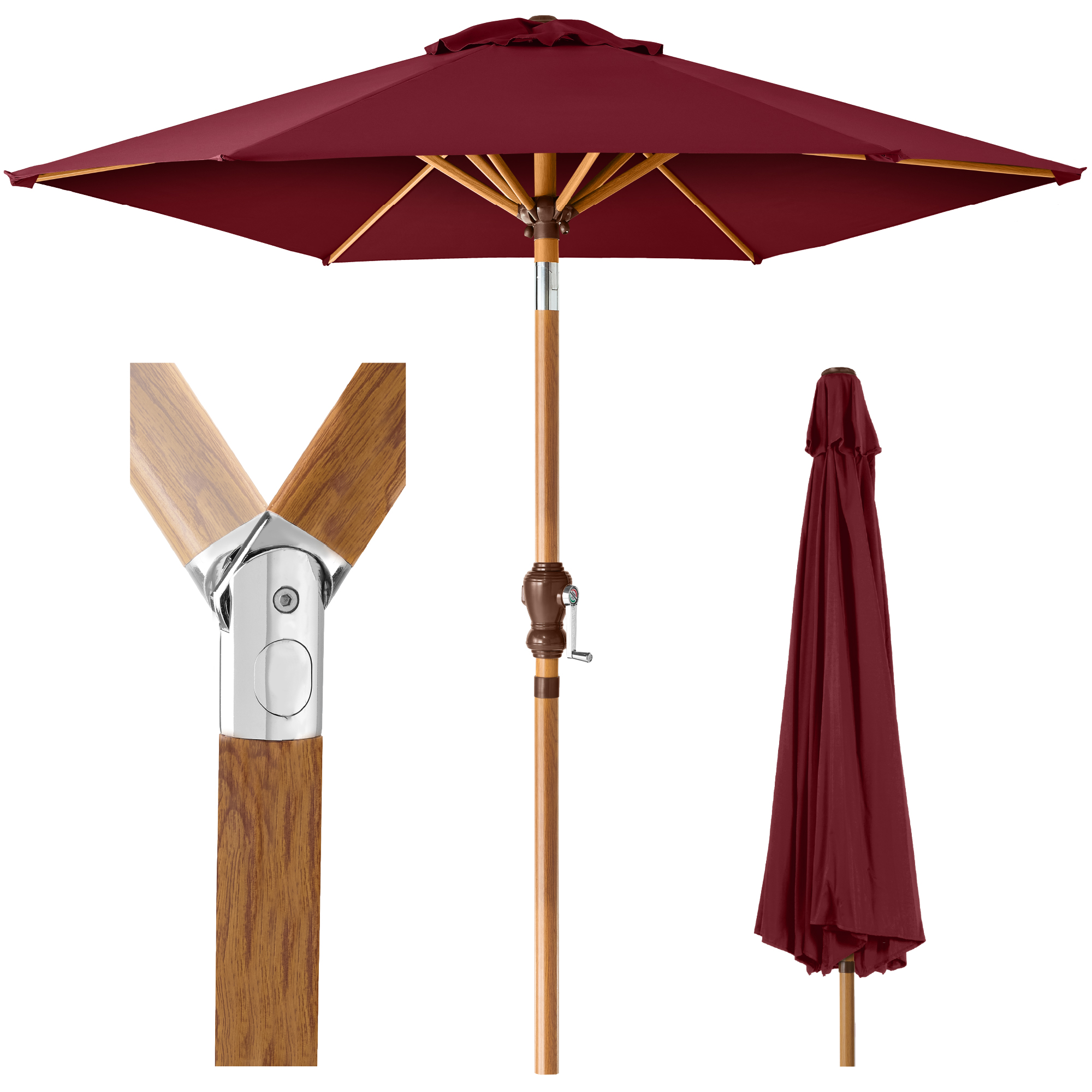 10ft Market Patio Umbrella w/ Crank, Tilt, Woodgrain Pattern Steel - Burgundy - Best Choice Products Online