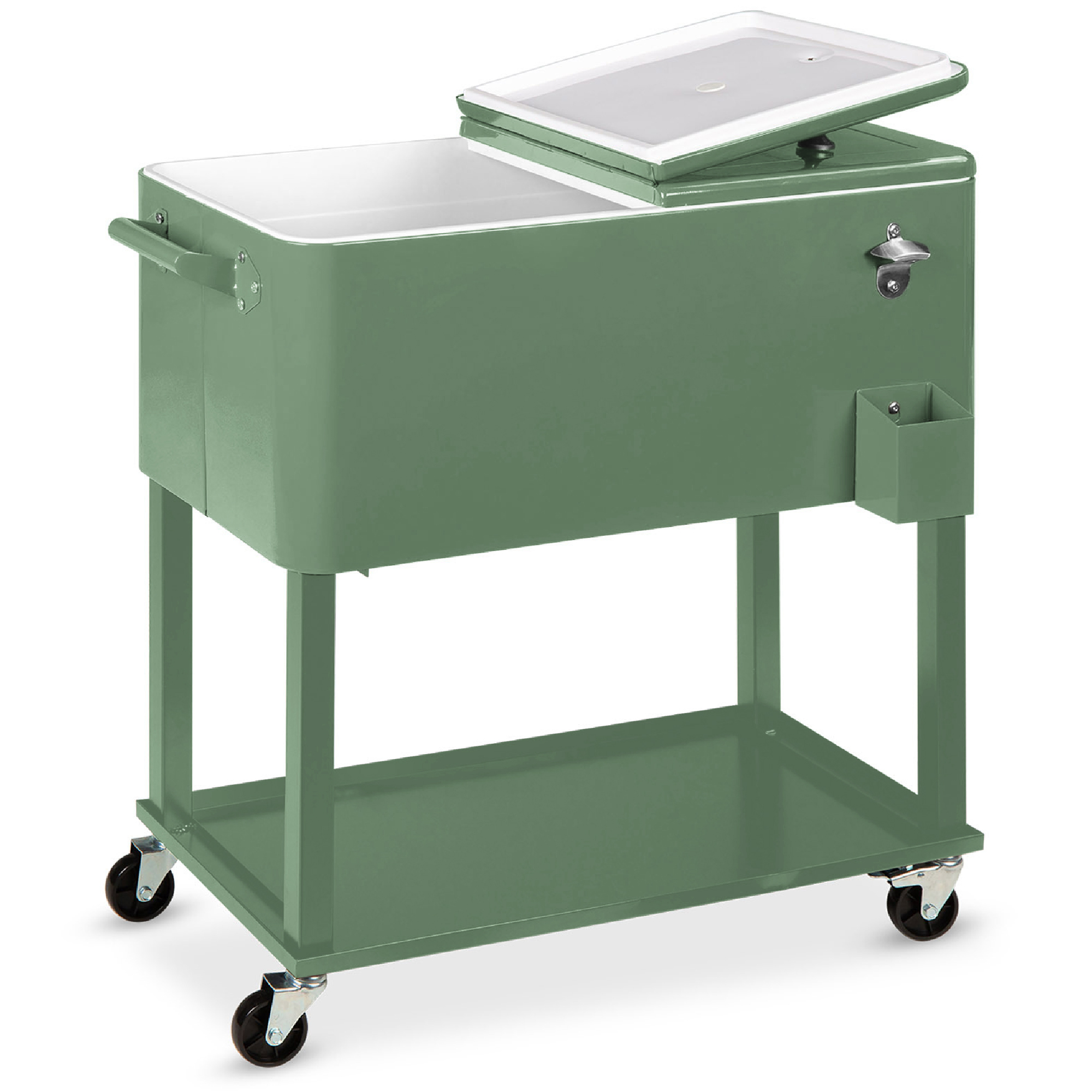 80qt Steel Rolling Cooler Cart w/ Bottle Opener, Catch Tray, Drain Plug, Locking Wheels - Green - Best Choice Products Online