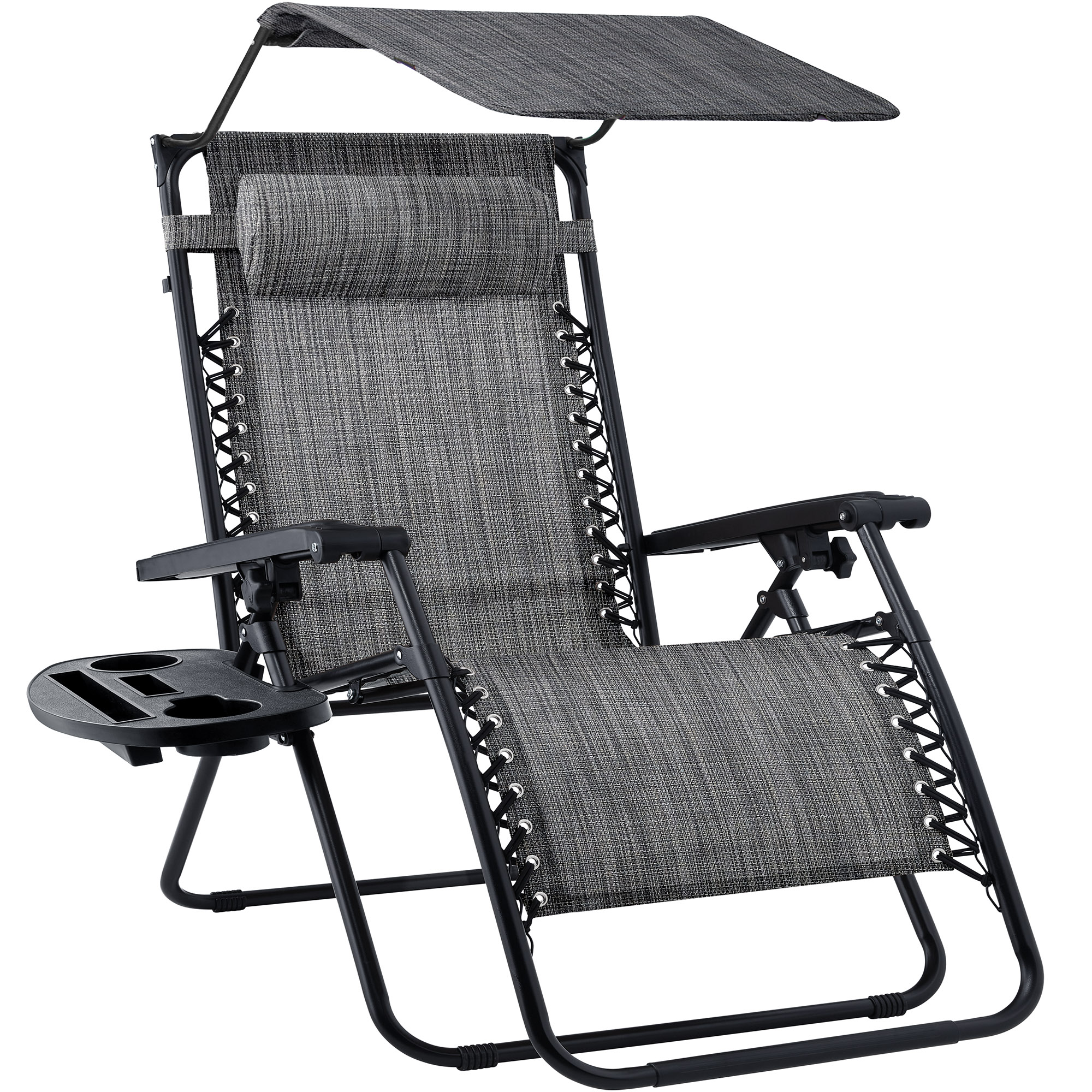 Folding Zero Gravity Chair, Patio Lounge Recliner w/ Canopy Shade, Headrest, Side Tray - Gray - Best Choice Products Online